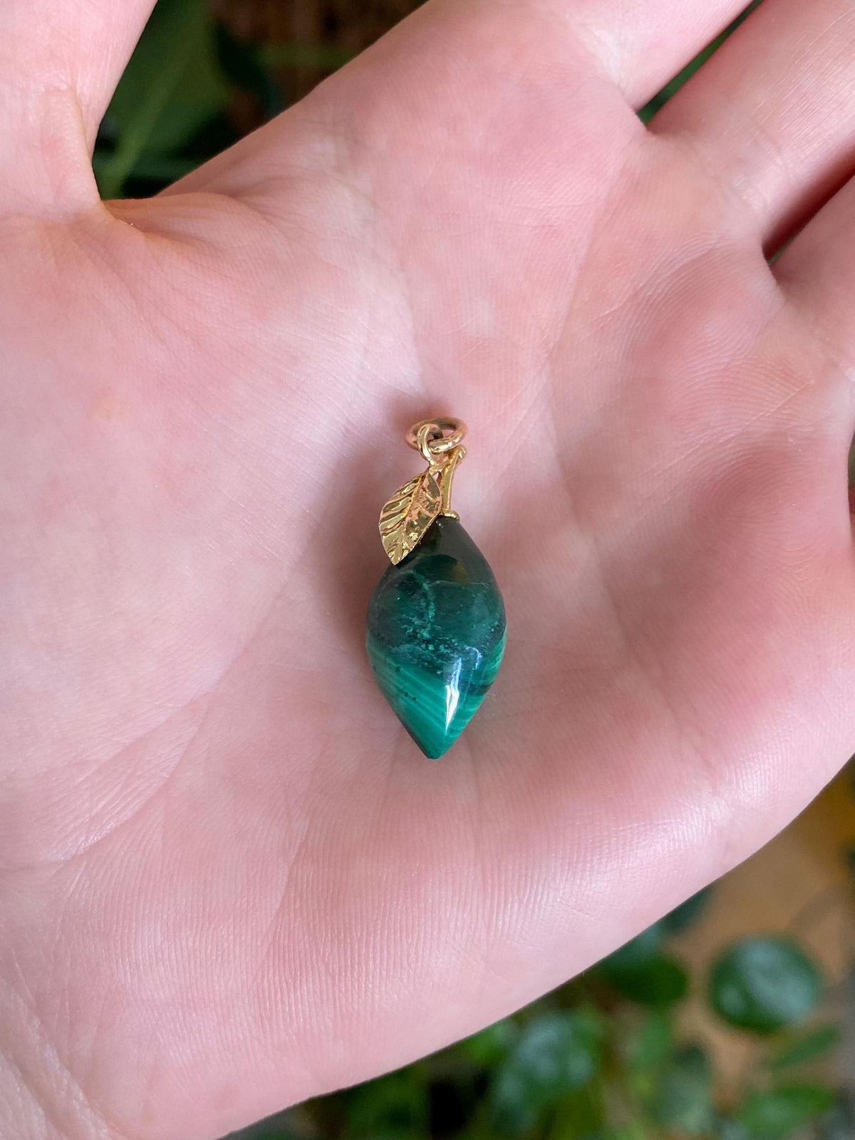 Vintage Solid 14k Yellow Gold Malachite Fruit Charm