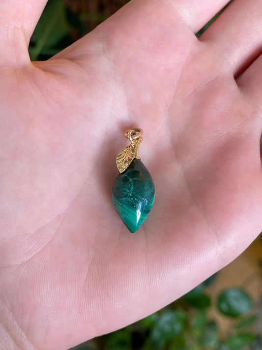 Vintage Solid 14k Yellow Gold Malachite Fruit Charm