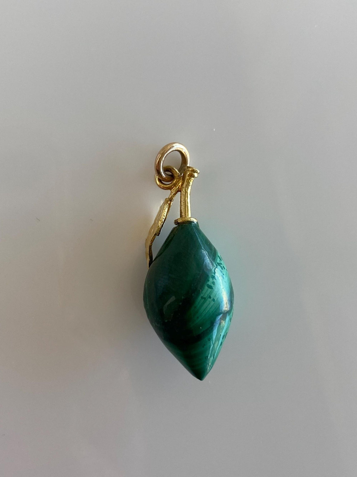 Vintage Solid 14k Yellow Gold Malachite Fruit Charm
