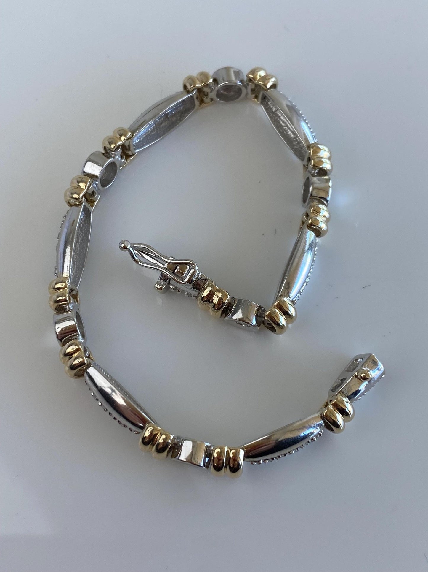 Solid 14k White & Yellow Gold Diamond Link Bracelet - 6.75 inches