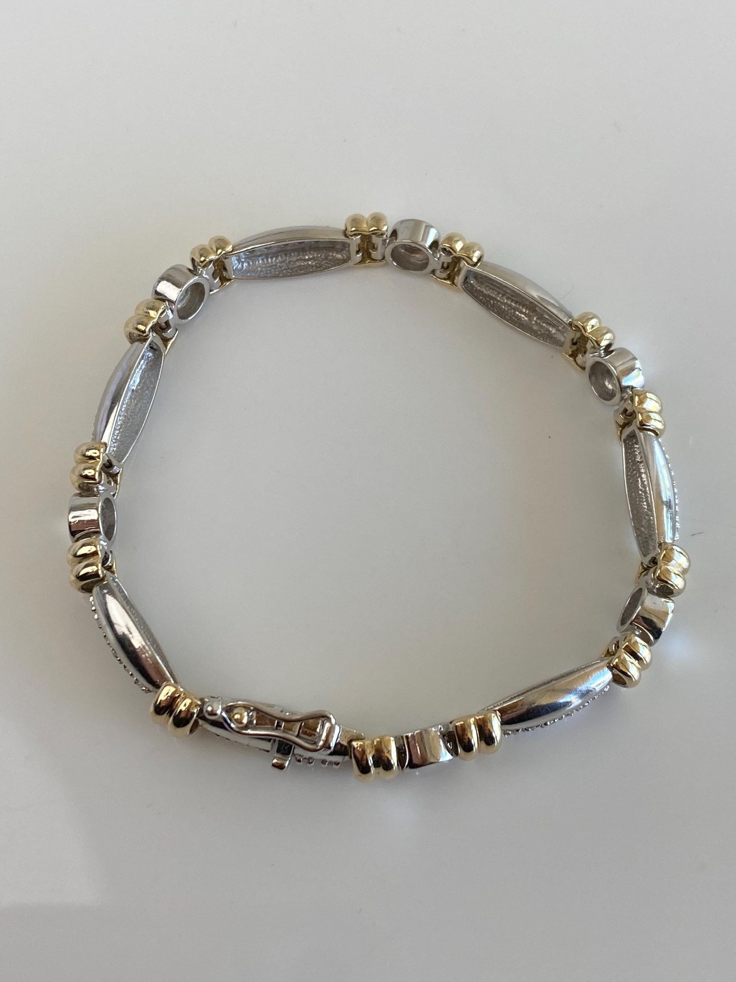 Solid 14k White & Yellow Gold Diamond Link Bracelet - 6.75 inches