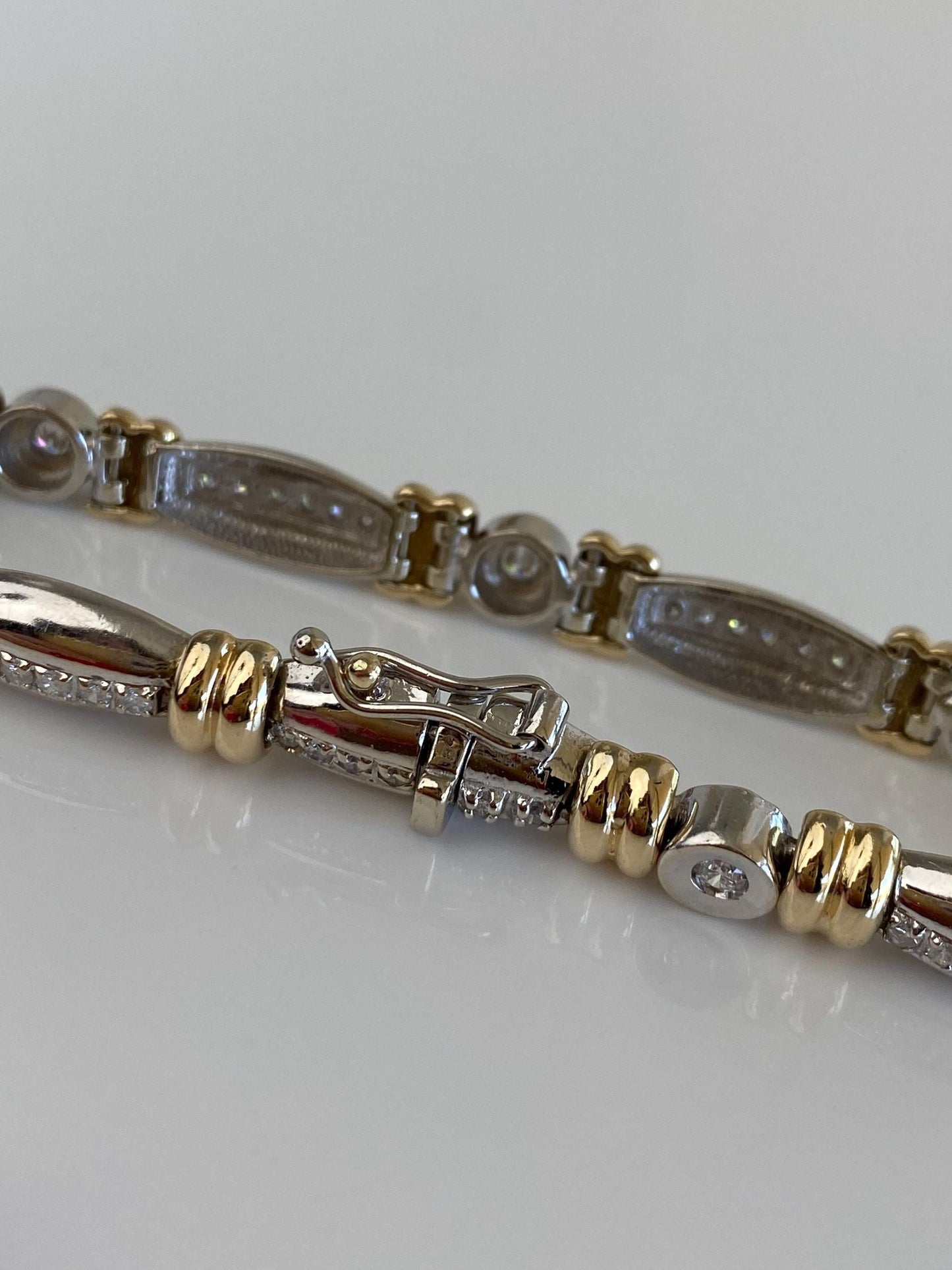 Solid 14k White & Yellow Gold Diamond Link Bracelet - 6.75 inches