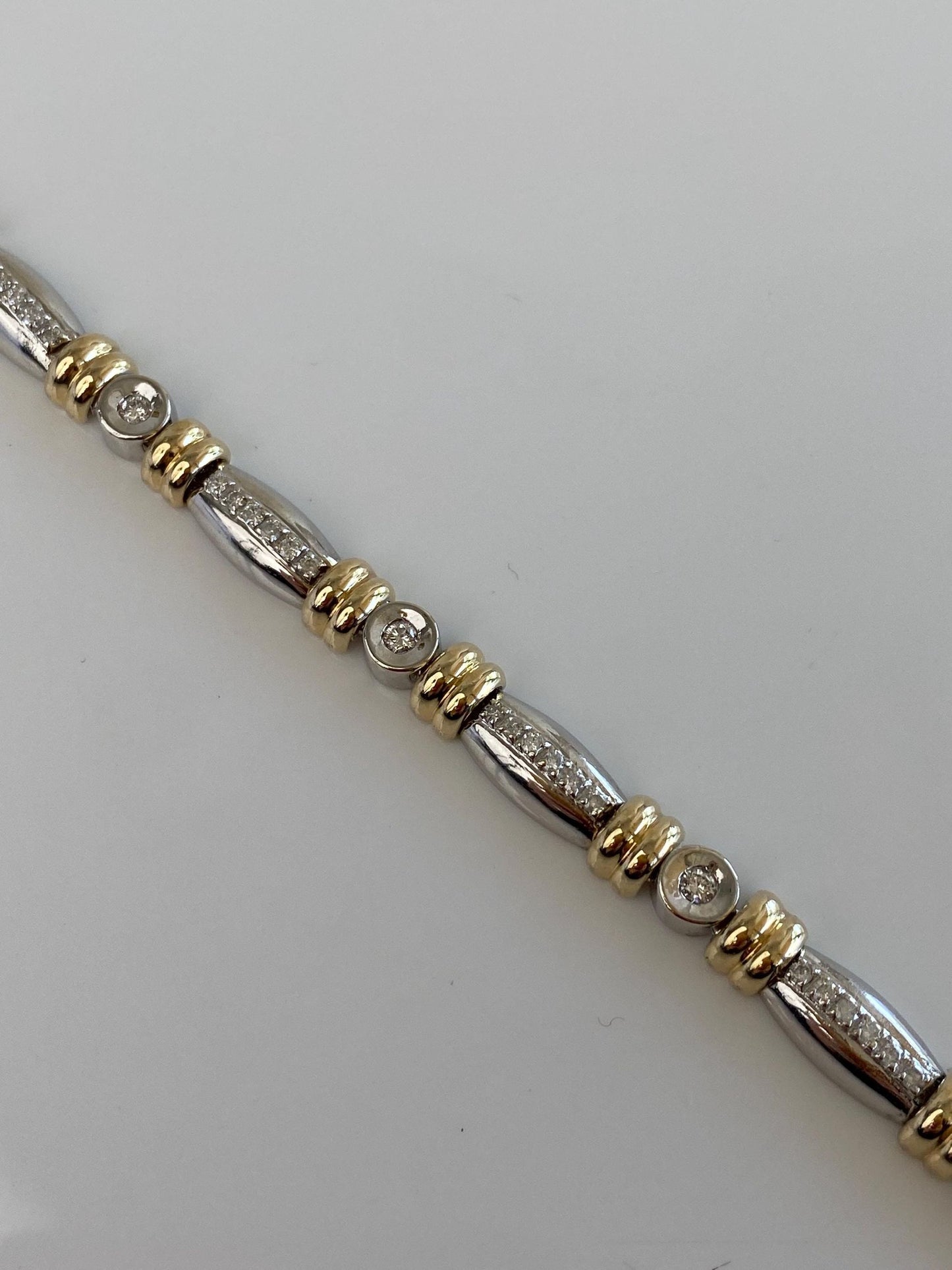 Solid 14k White & Yellow Gold Diamond Link Bracelet - 6.75 inches