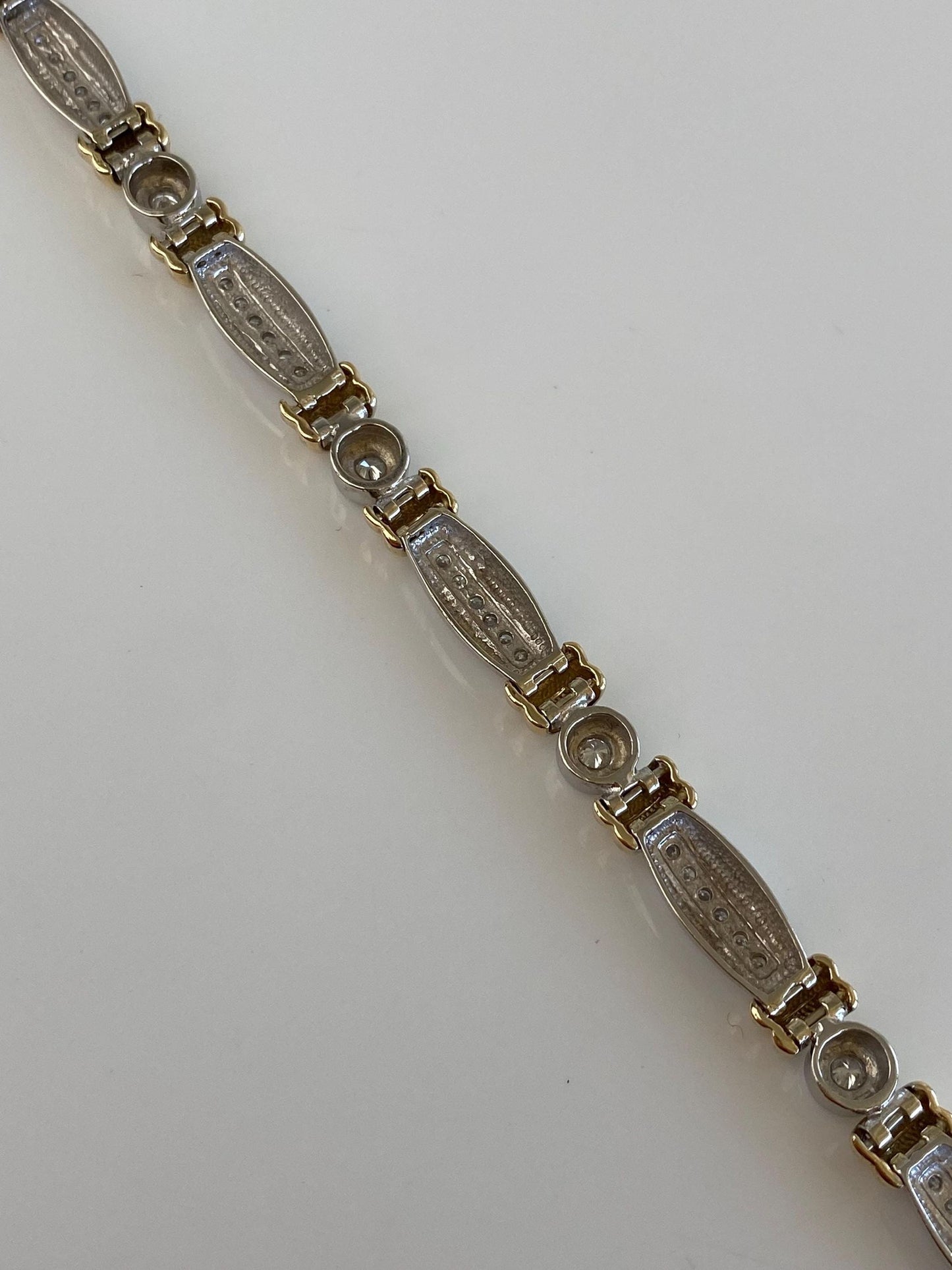 Solid 14k White & Yellow Gold Diamond Link Bracelet - 6.75 inches