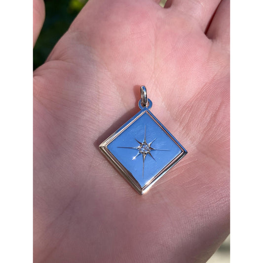 Vintage Solid 14k Platinum Star Set Diamond Cufflink Conversion Locket Charm