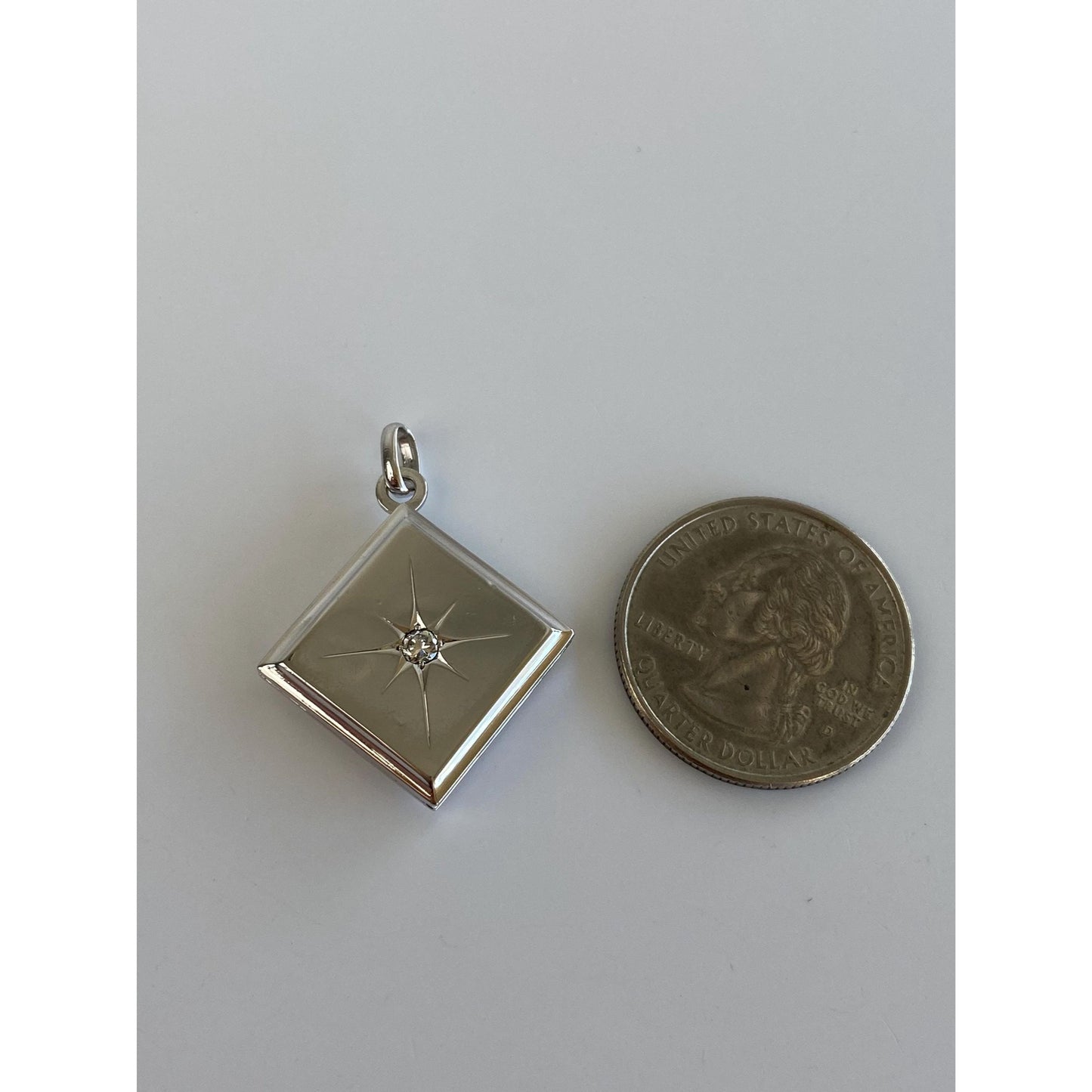 Vintage Solid 14k Platinum Star Set Diamond Cufflink Conversion Locket Charm