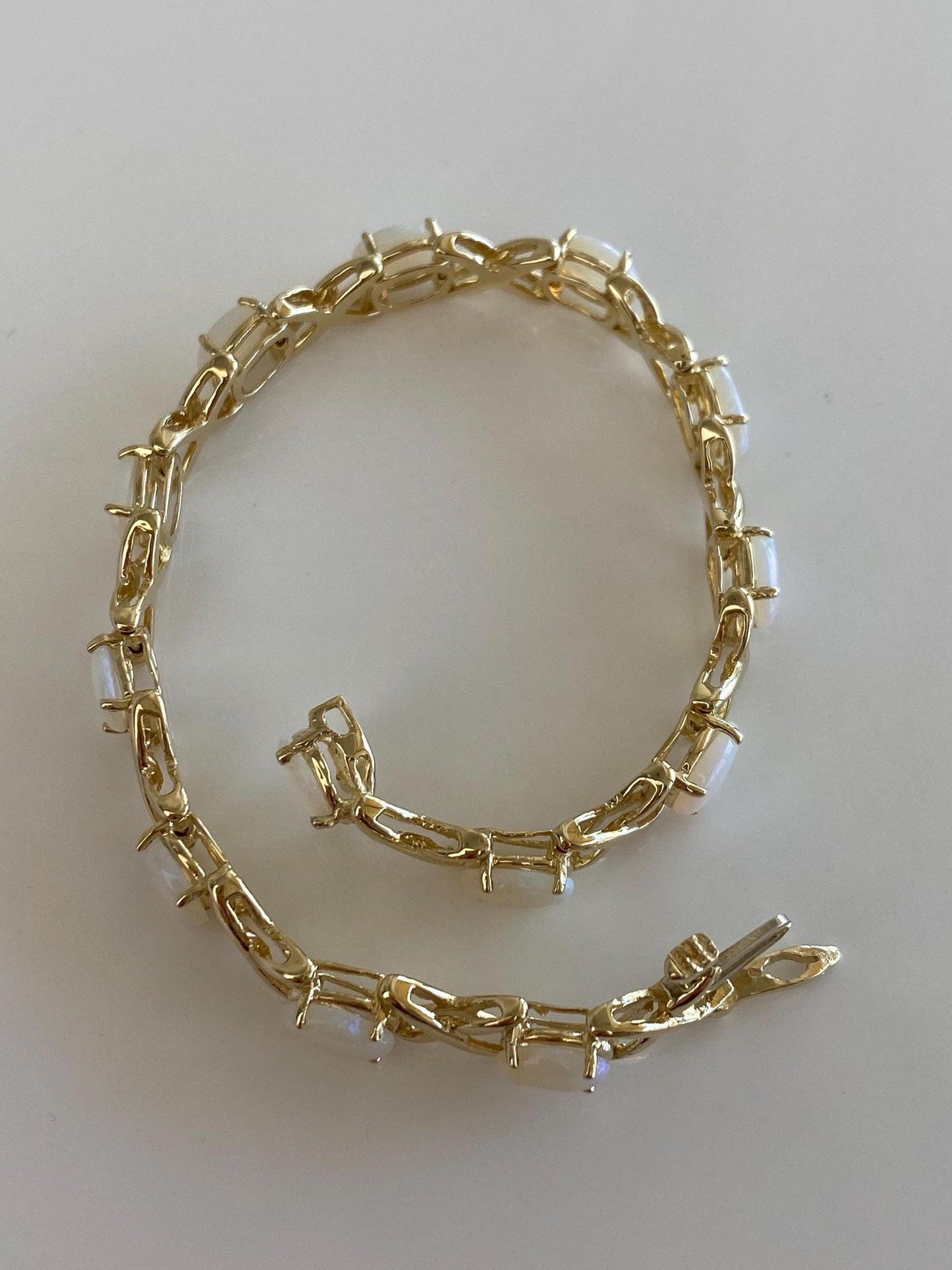 Vintage Solid 14k Yellow Gold Opal XO Link Bracelet - 6.75 inches