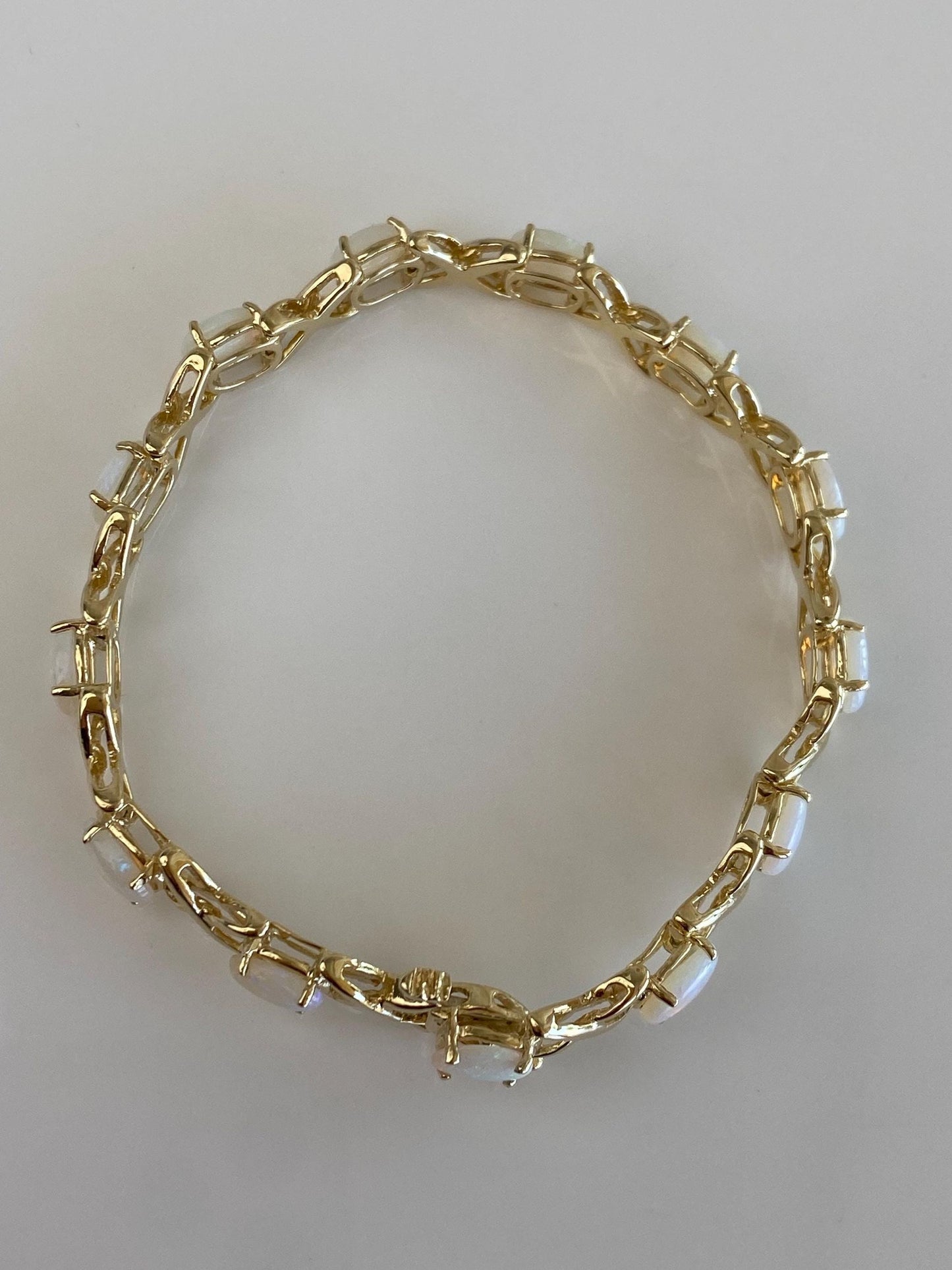 Vintage Solid 14k Yellow Gold Opal XO Link Bracelet - 6.75 inches