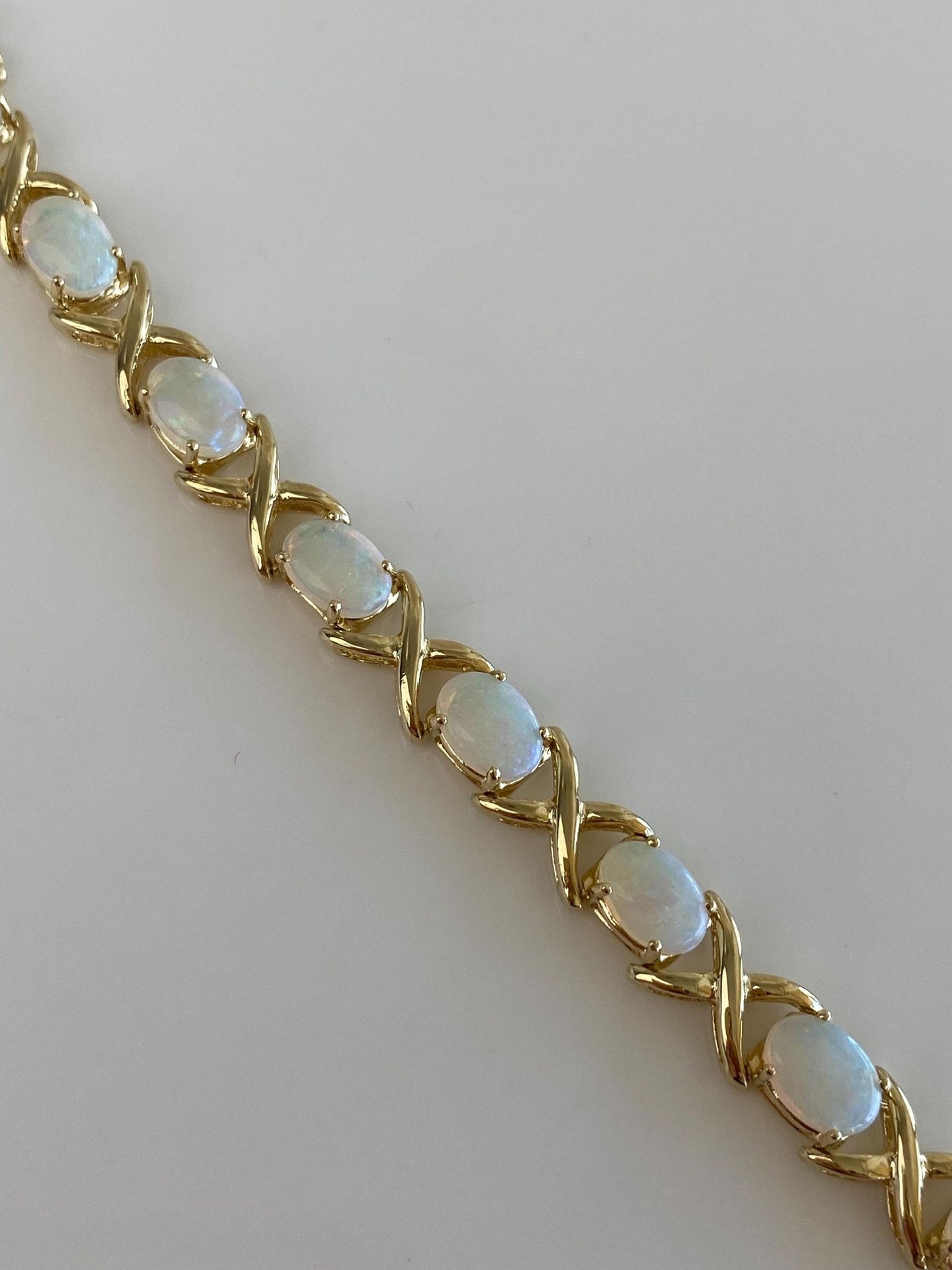 Vintage Solid 14k Yellow Gold Opal XO Link Bracelet - 6.75 inches