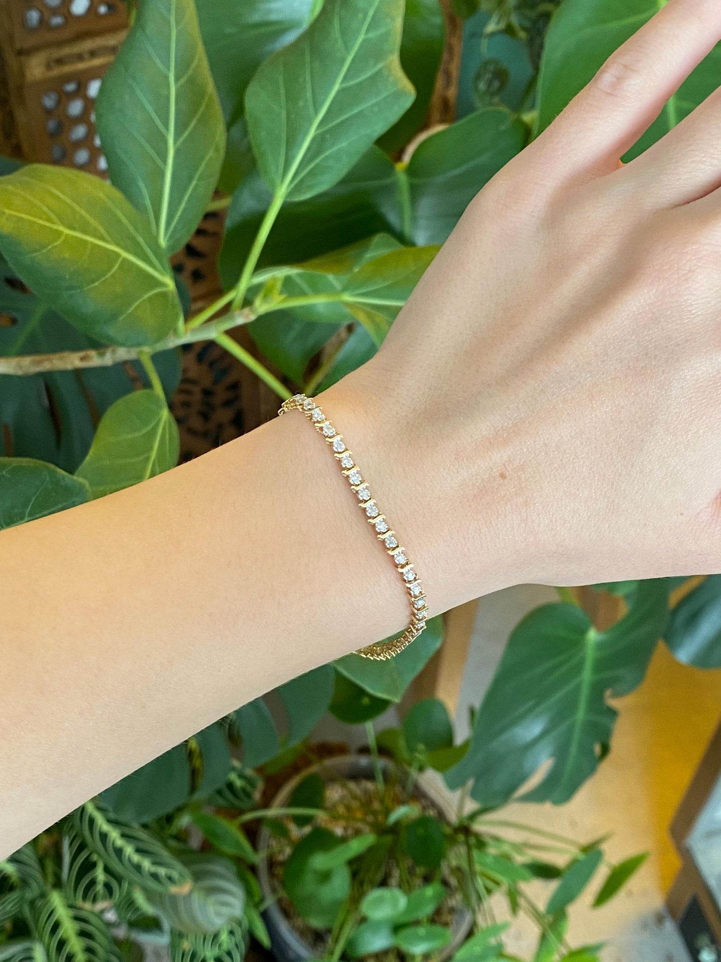 Vintage Solid 10k White & Yellow Gold Diamond Tennis Bracelet - 7.25 inches