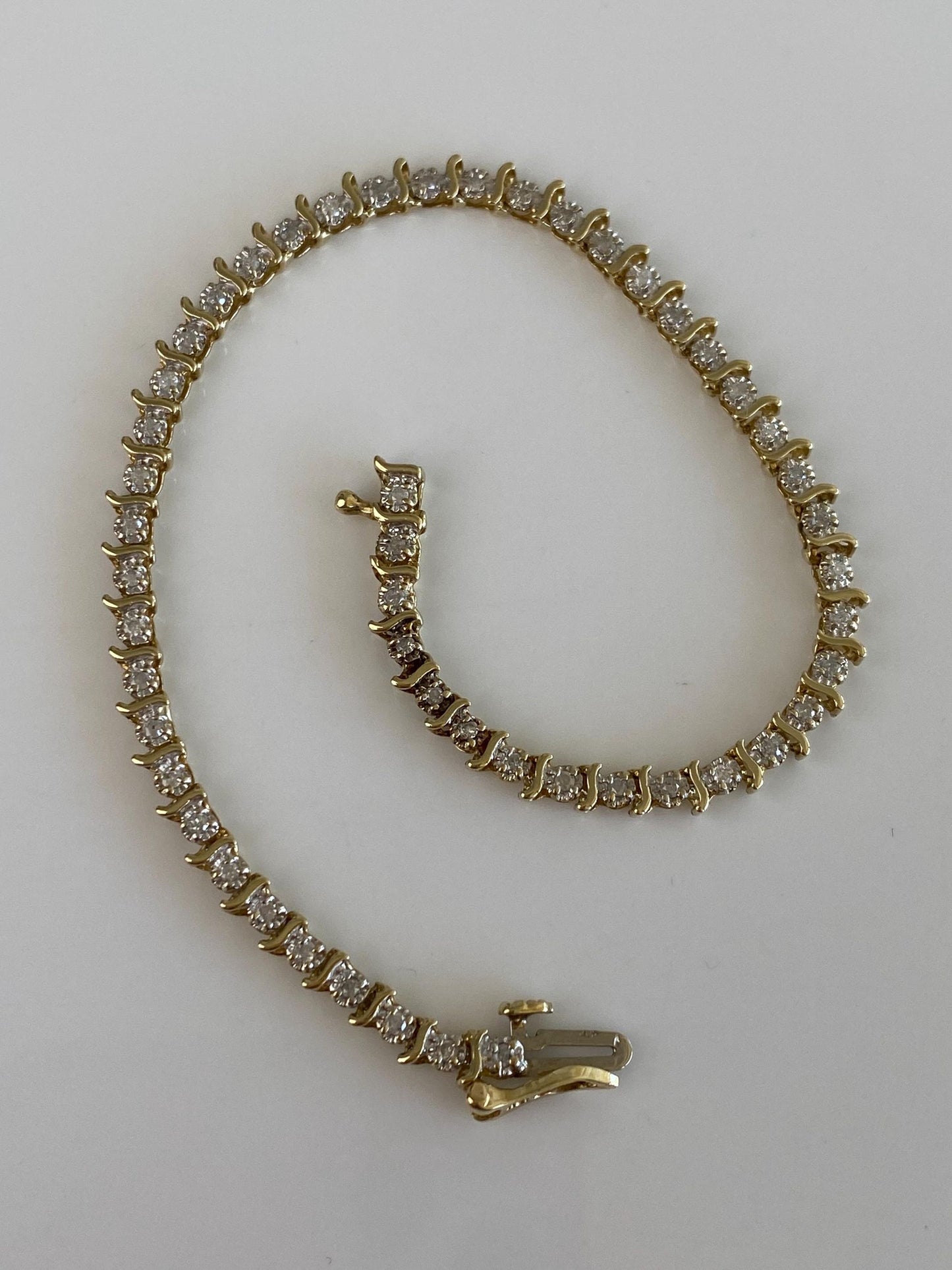 Vintage Solid 10k White & Yellow Gold Diamond Tennis Bracelet - 7.25 inches