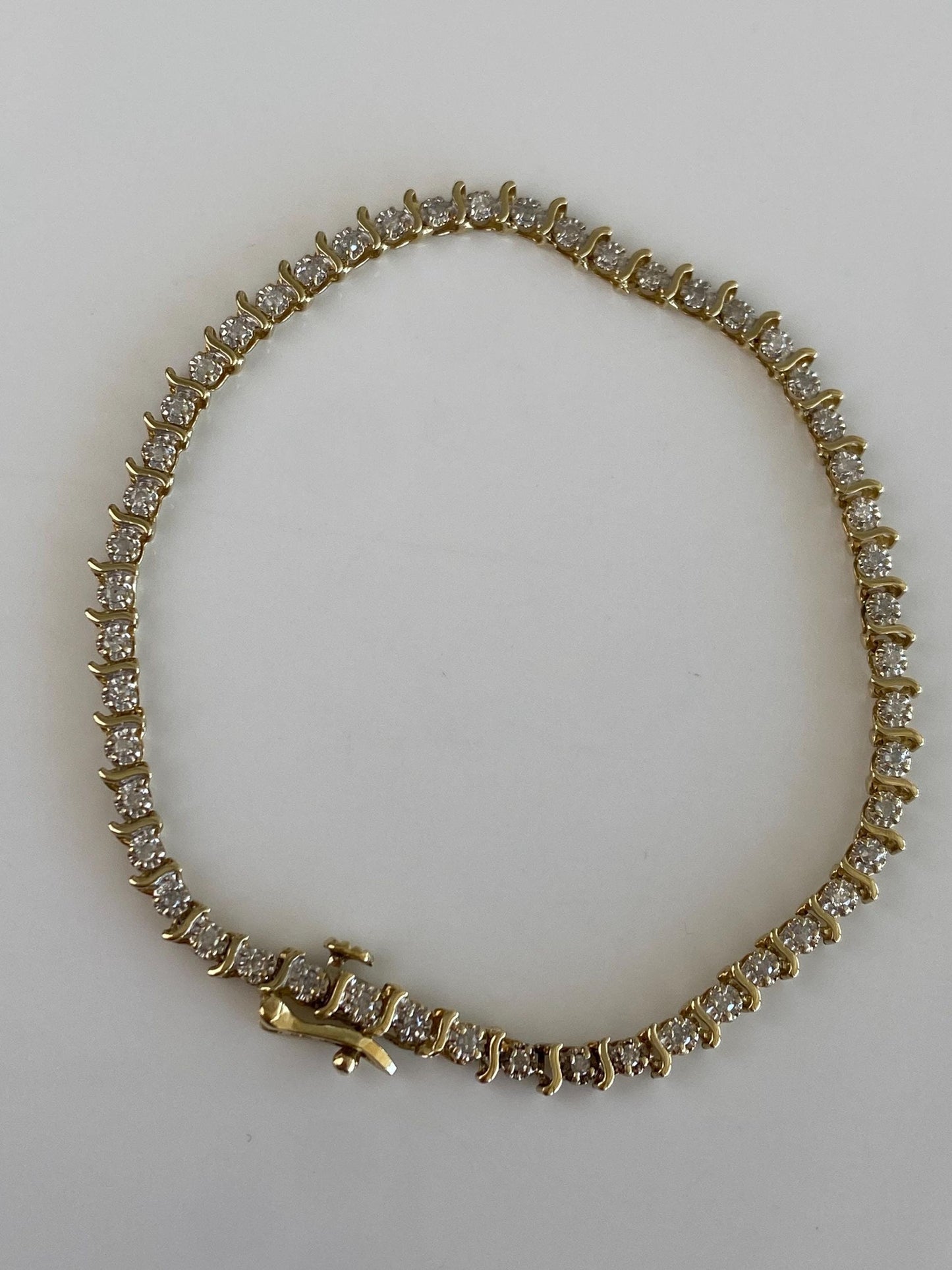 Vintage Solid 10k White & Yellow Gold Diamond Tennis Bracelet - 7.25 inches