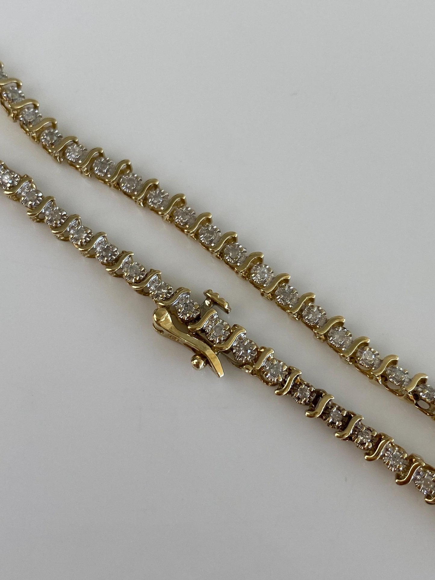Vintage Solid 10k White & Yellow Gold Diamond Tennis Bracelet - 7.25 inches