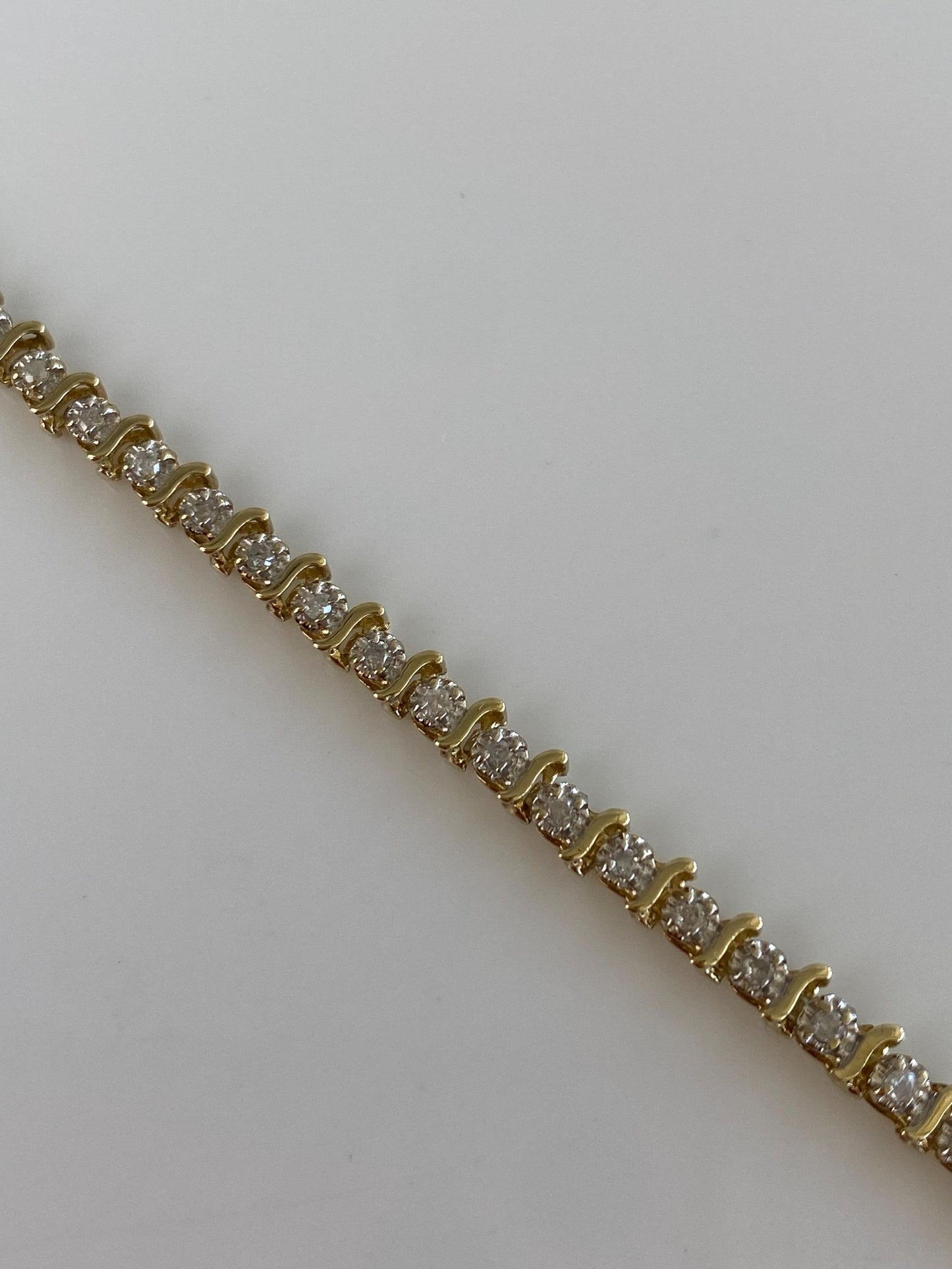 Vintage Solid 10k White & Yellow Gold Diamond Tennis Bracelet - 7.25 inches