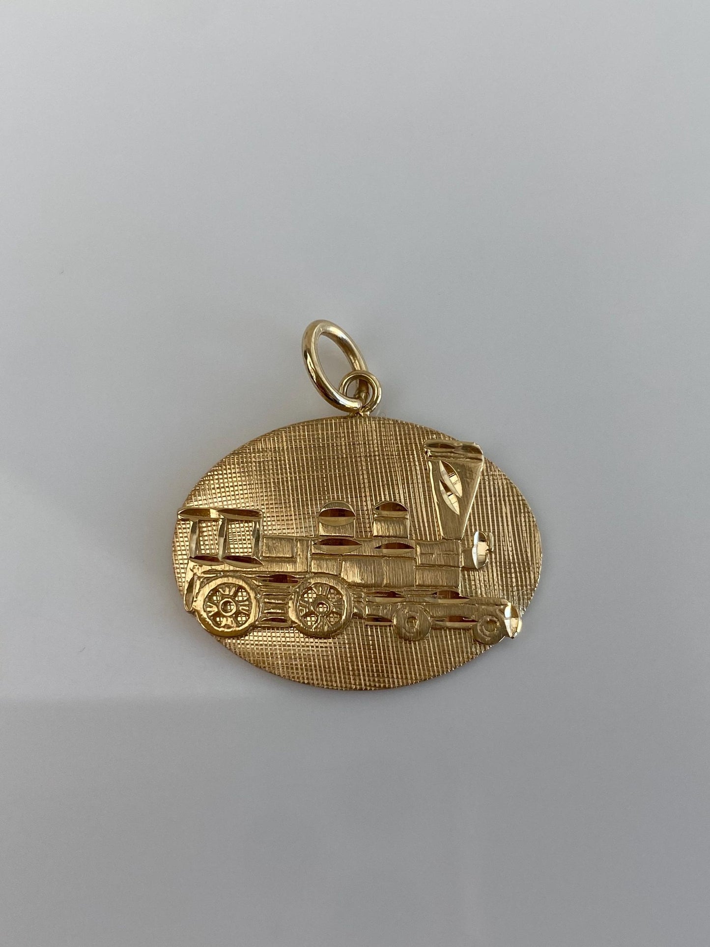 Vintage Solid 14k Yellow Gold Crosshatch Train Cufflink Conversion Charm