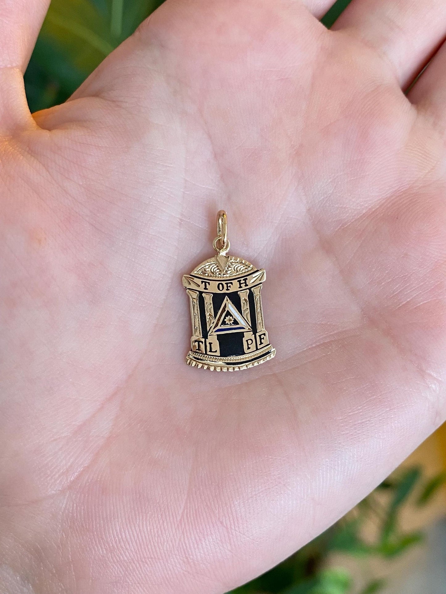 Vintage Solid 9k Yellow Gold Enamel Column Charm