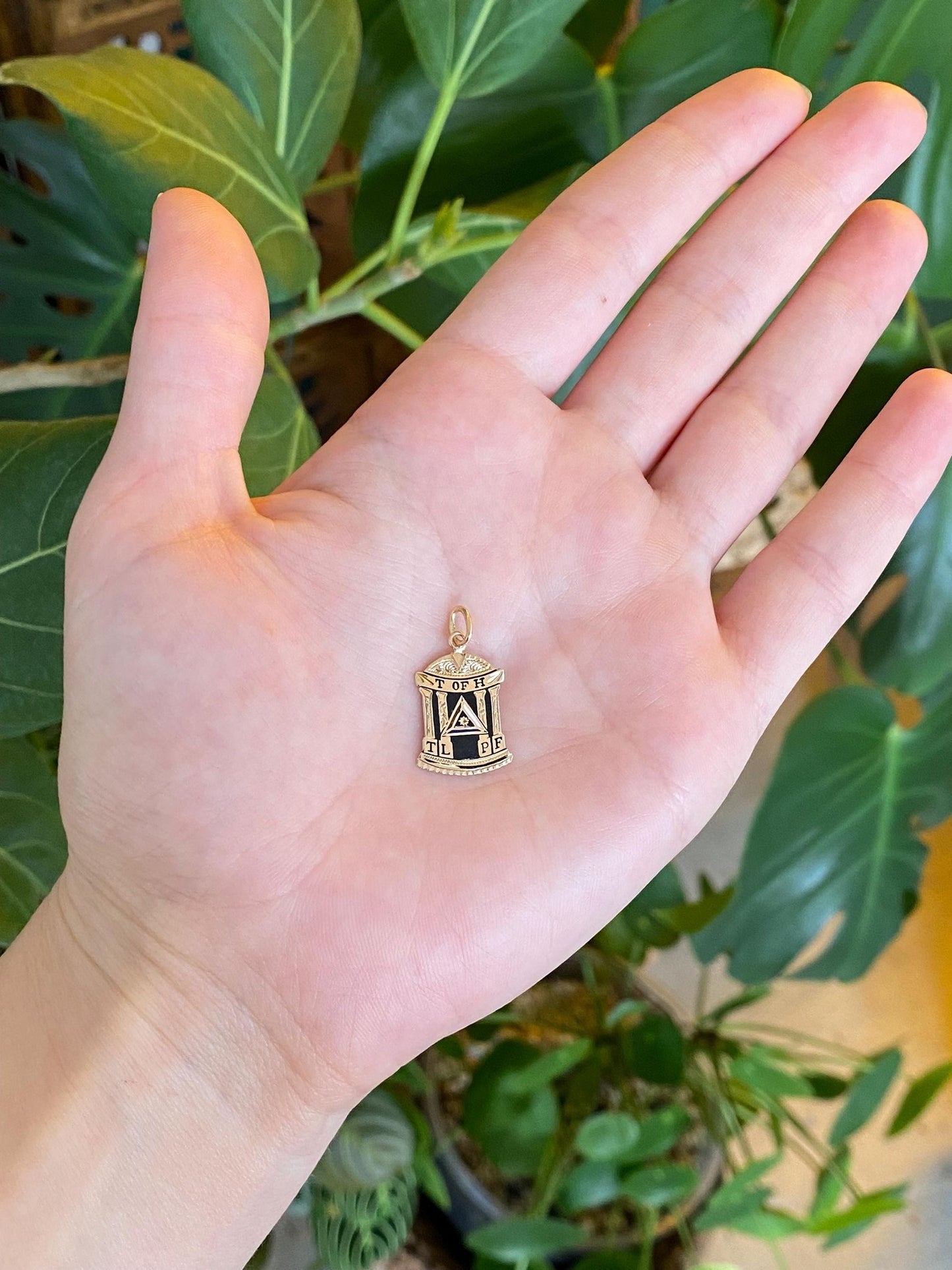 Vintage Solid 9k Yellow Gold Enamel Column Charm