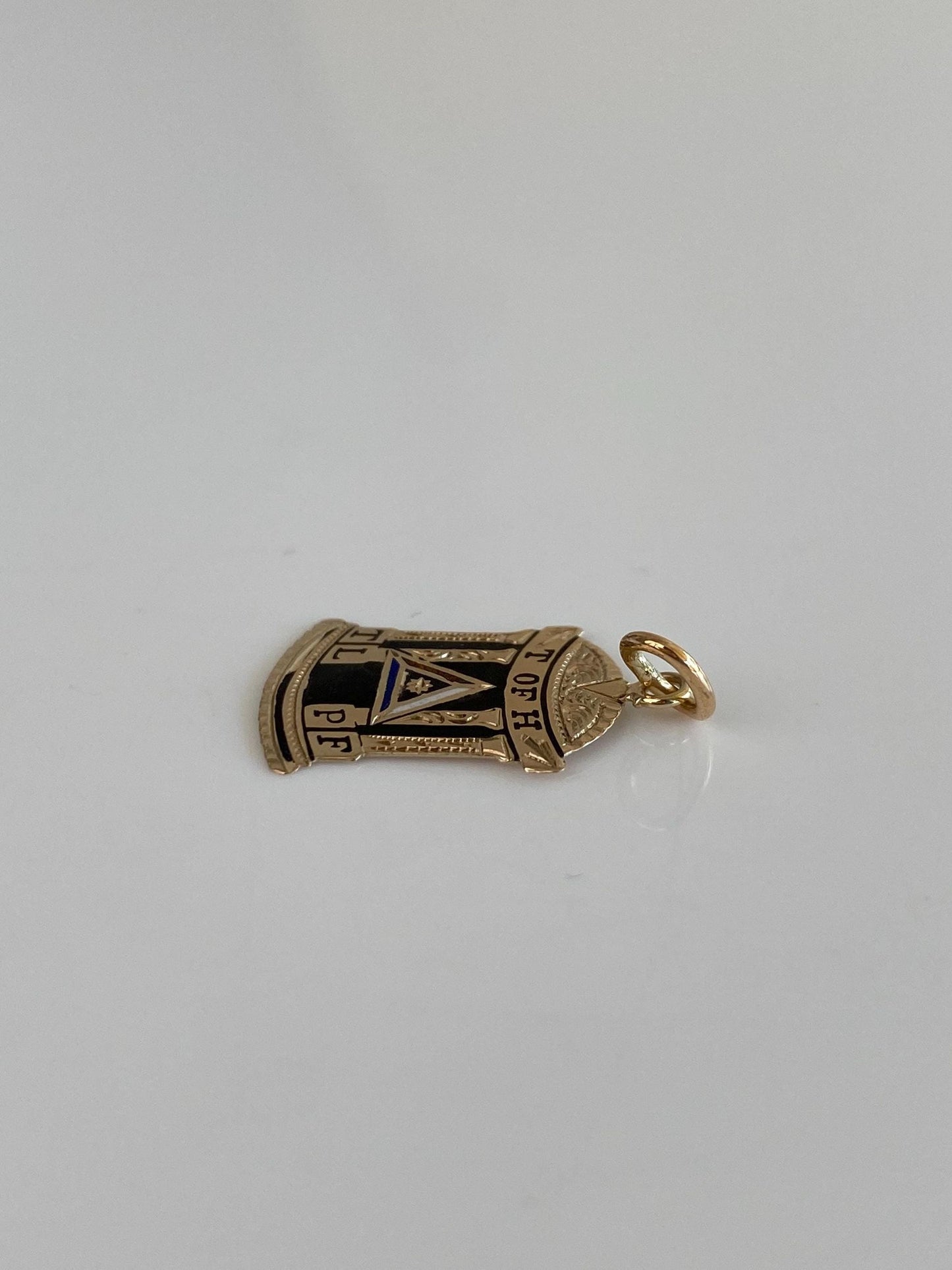 Vintage Solid 9k Yellow Gold Enamel Column Charm