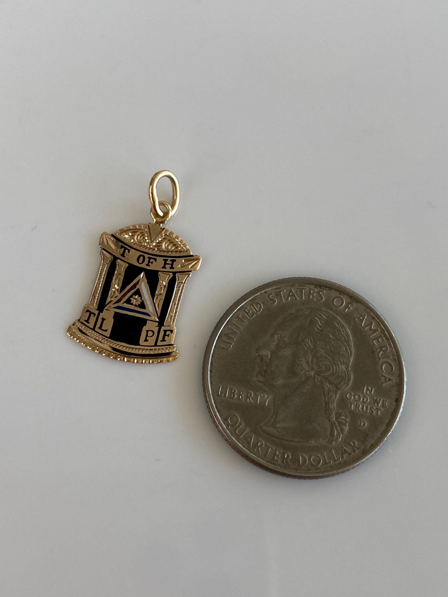 Vintage Solid 9k Yellow Gold Enamel Column Charm