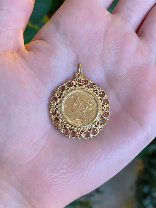 Vintage Solid 14k Yellow Gold 2 Dollar Liberty Coin Charm