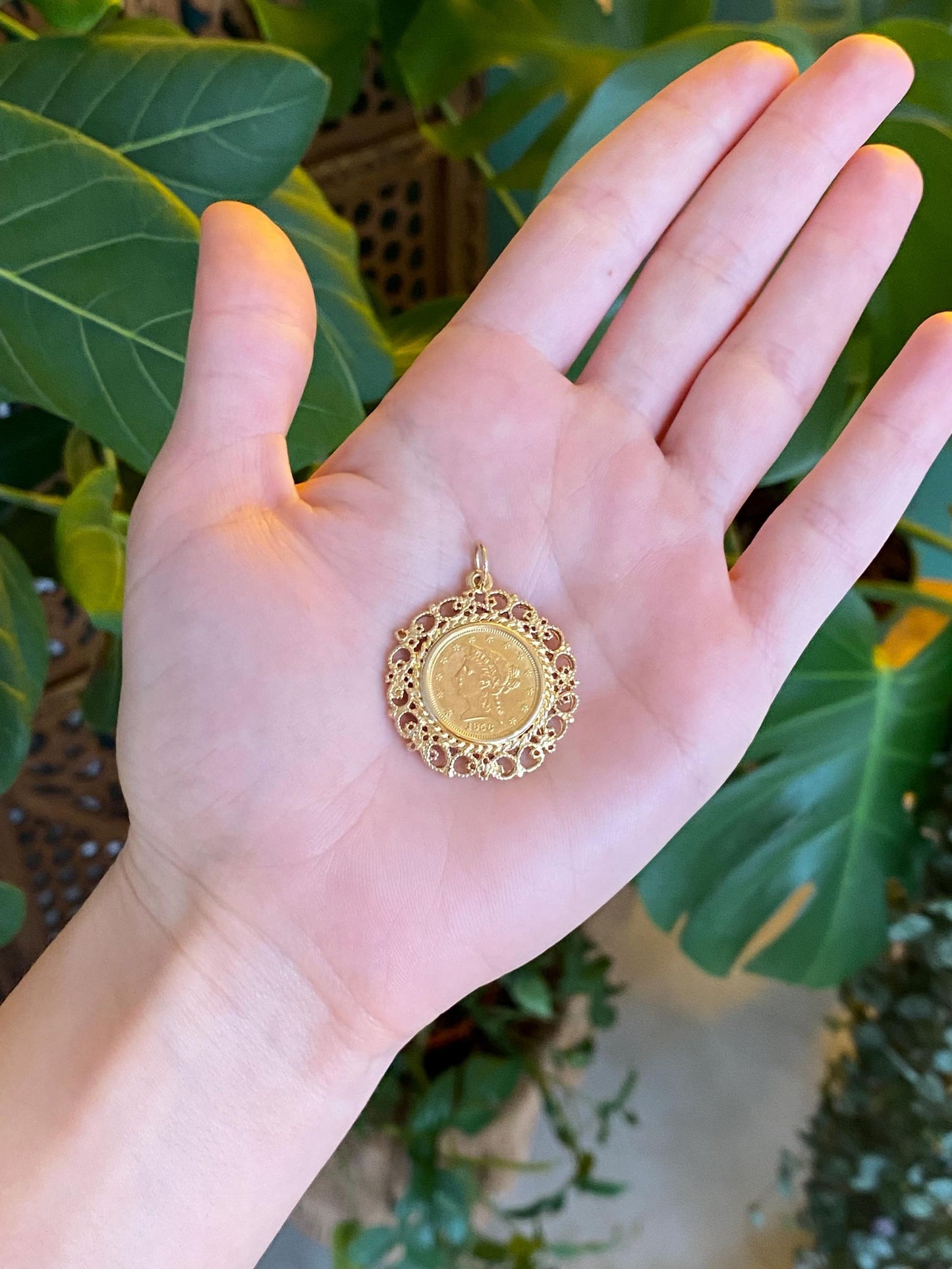 Vintage Solid 14k Yellow Gold 2 Dollar Liberty Coin Charm