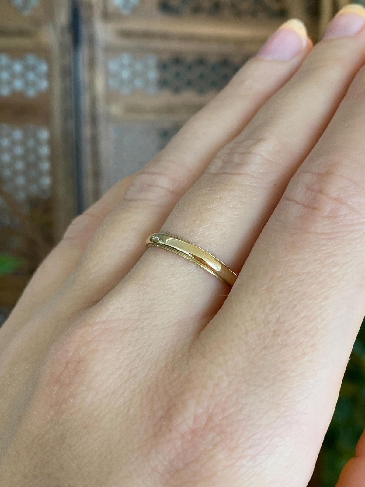Vintage Solid 14k Yellow Gold Milgrain Ring Band - Size 8