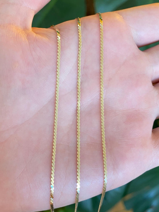 Vintage Solid 14k Yellow Gold Serpentine Chain Necklace - 24 inches