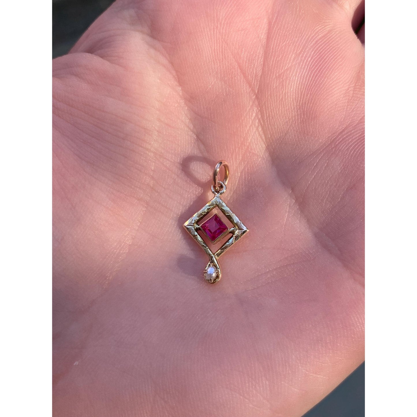 Vintage Solid 10k Yellow Gold Pink Spinel Seed Pearl Stick Pin Conversion Charm