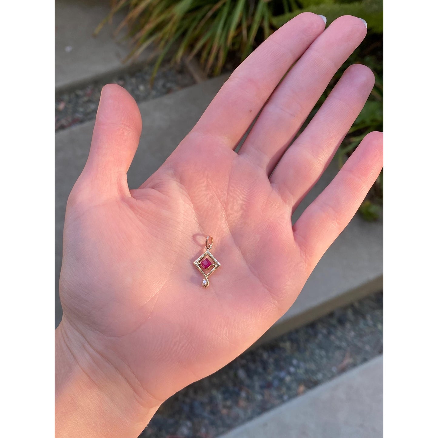 Vintage Solid 10k Yellow Gold Pink Spinel Seed Pearl Stick Pin Conversion Charm