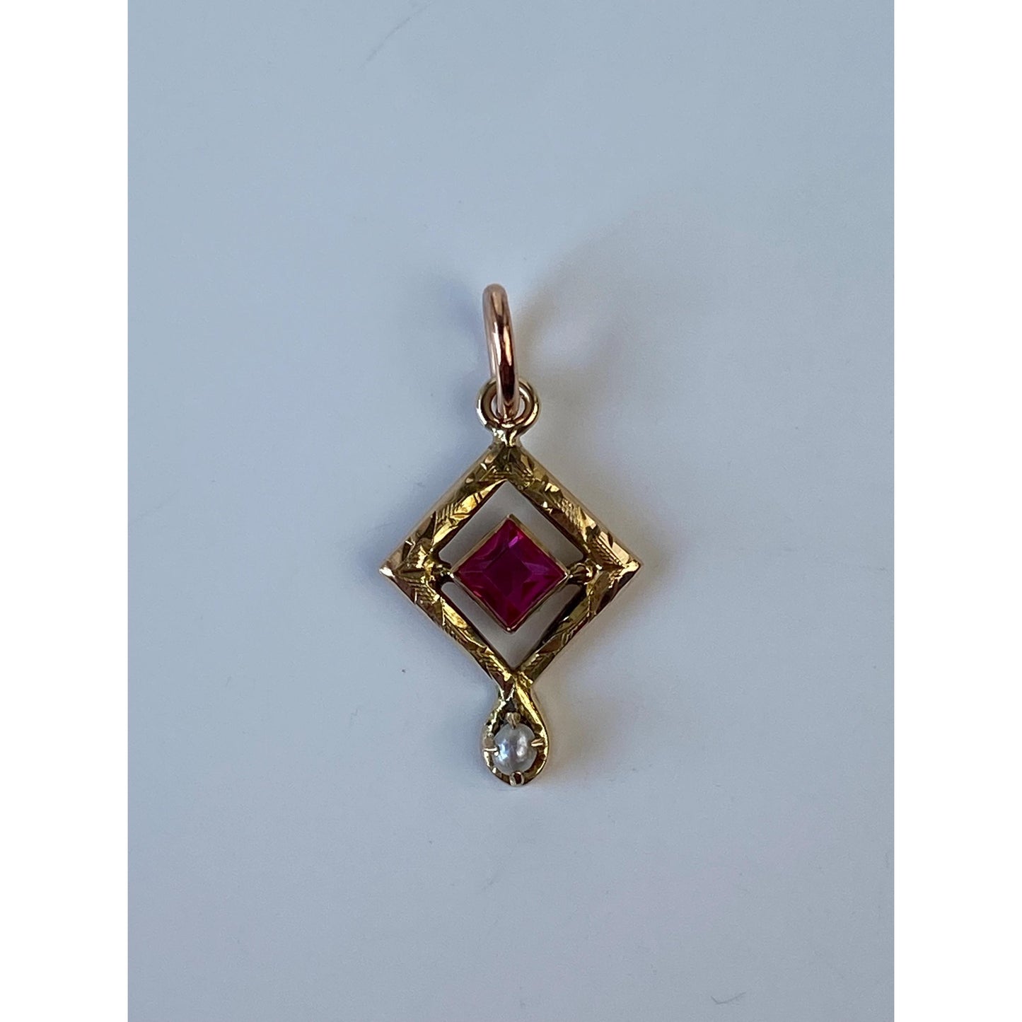Vintage Solid 10k Yellow Gold Pink Spinel Seed Pearl Stick Pin Conversion Charm