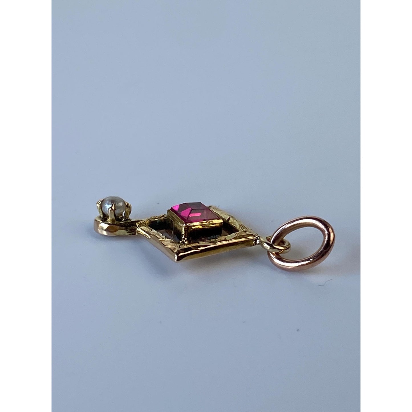 Vintage Solid 10k Yellow Gold Pink Spinel Seed Pearl Stick Pin Conversion Charm