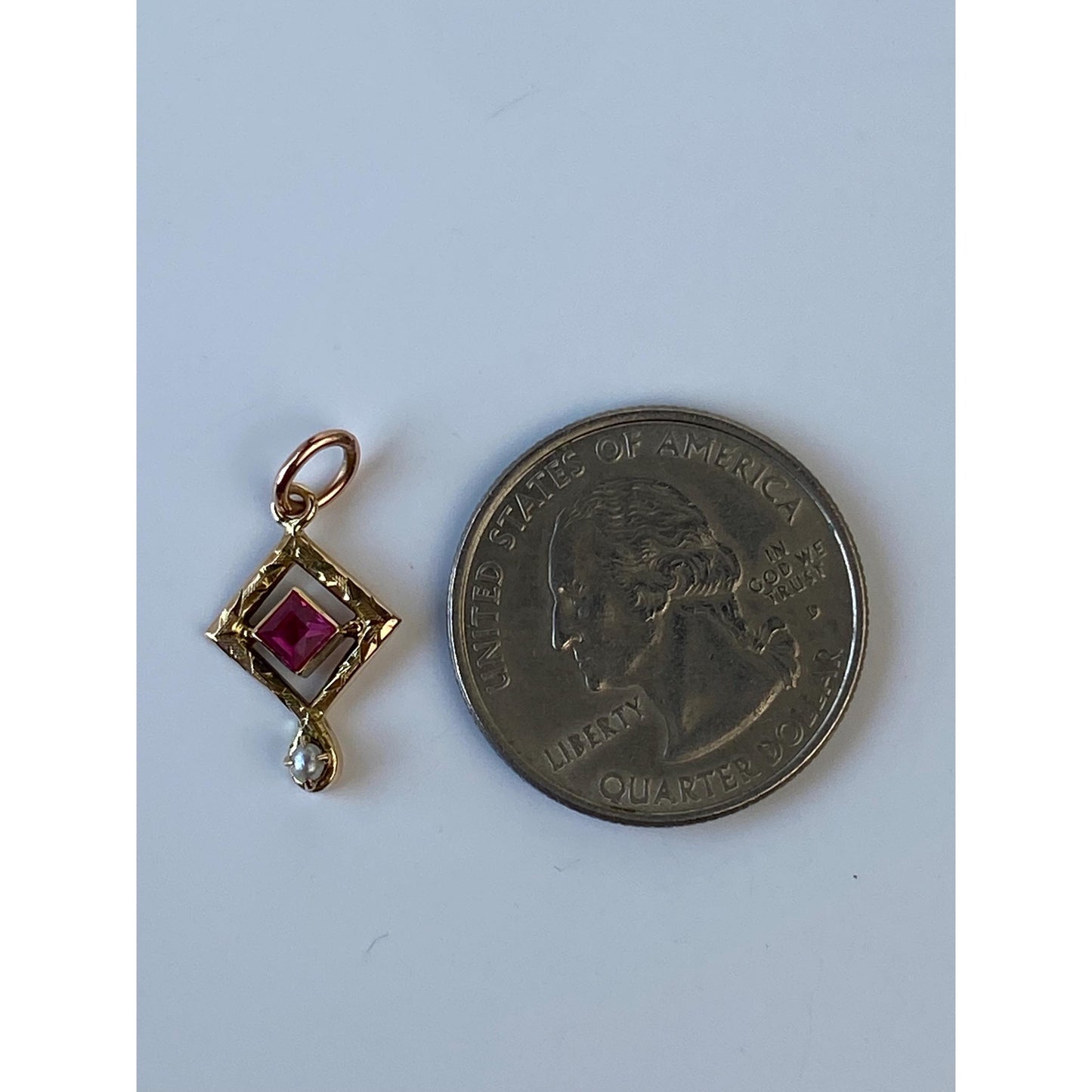 Vintage Solid 10k Yellow Gold Pink Spinel Seed Pearl Stick Pin Conversion Charm