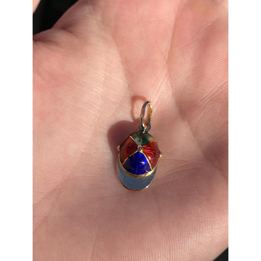 Vintage Solid 18k Yellow Gold Colored Enamel Baseball Cap Charm