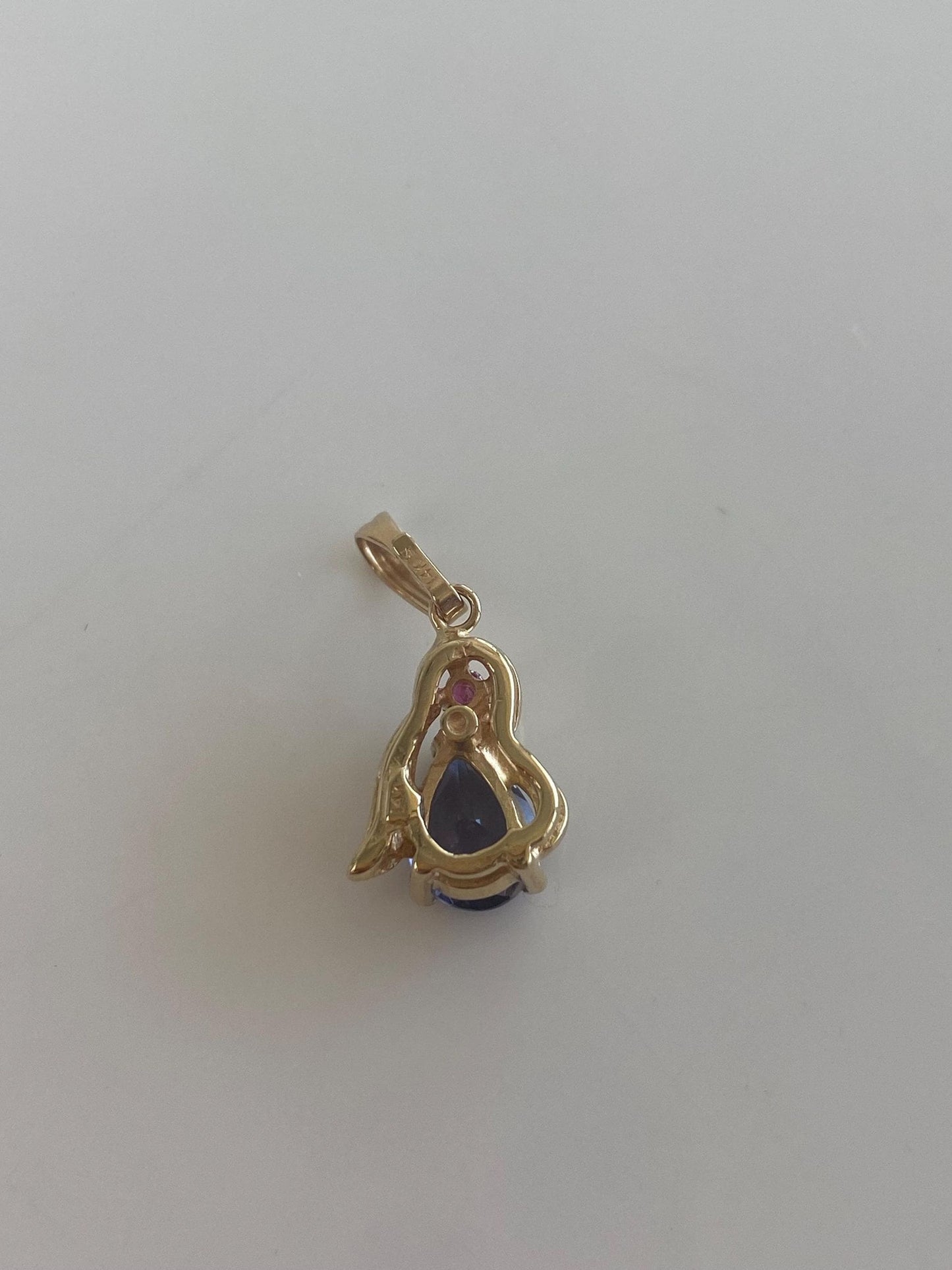 Vintage Solid 14k Yellow Gold Tanzanite Pink Sapphire Charm