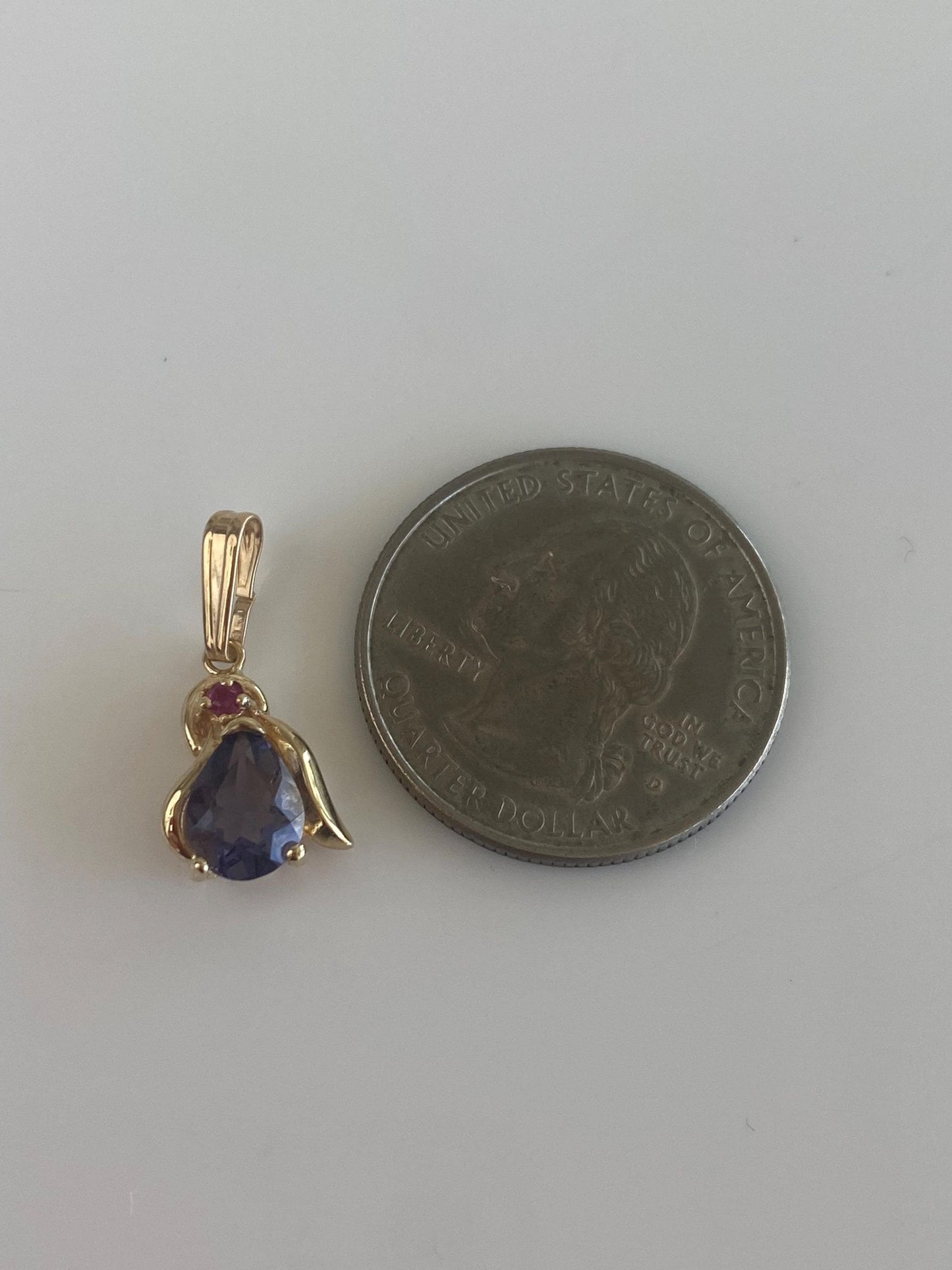 Vintage Solid 14k Yellow Gold Tanzanite Pink Sapphire Charm