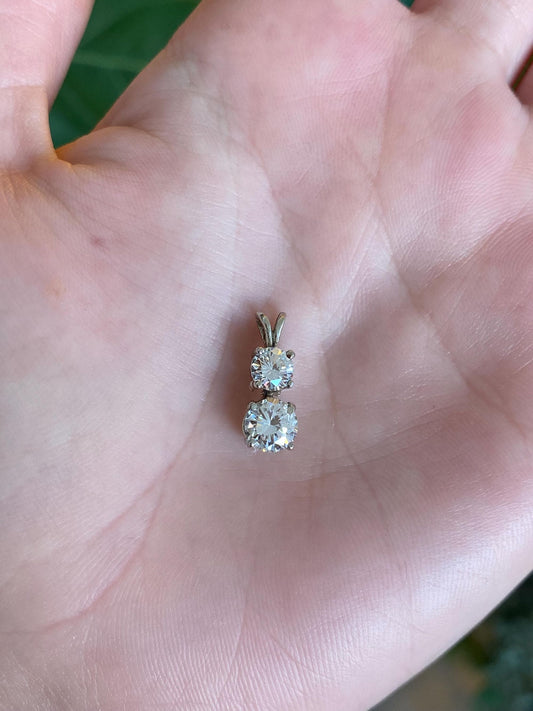 Vintage Solid 14k White Gold Double Clear Quartz Charm