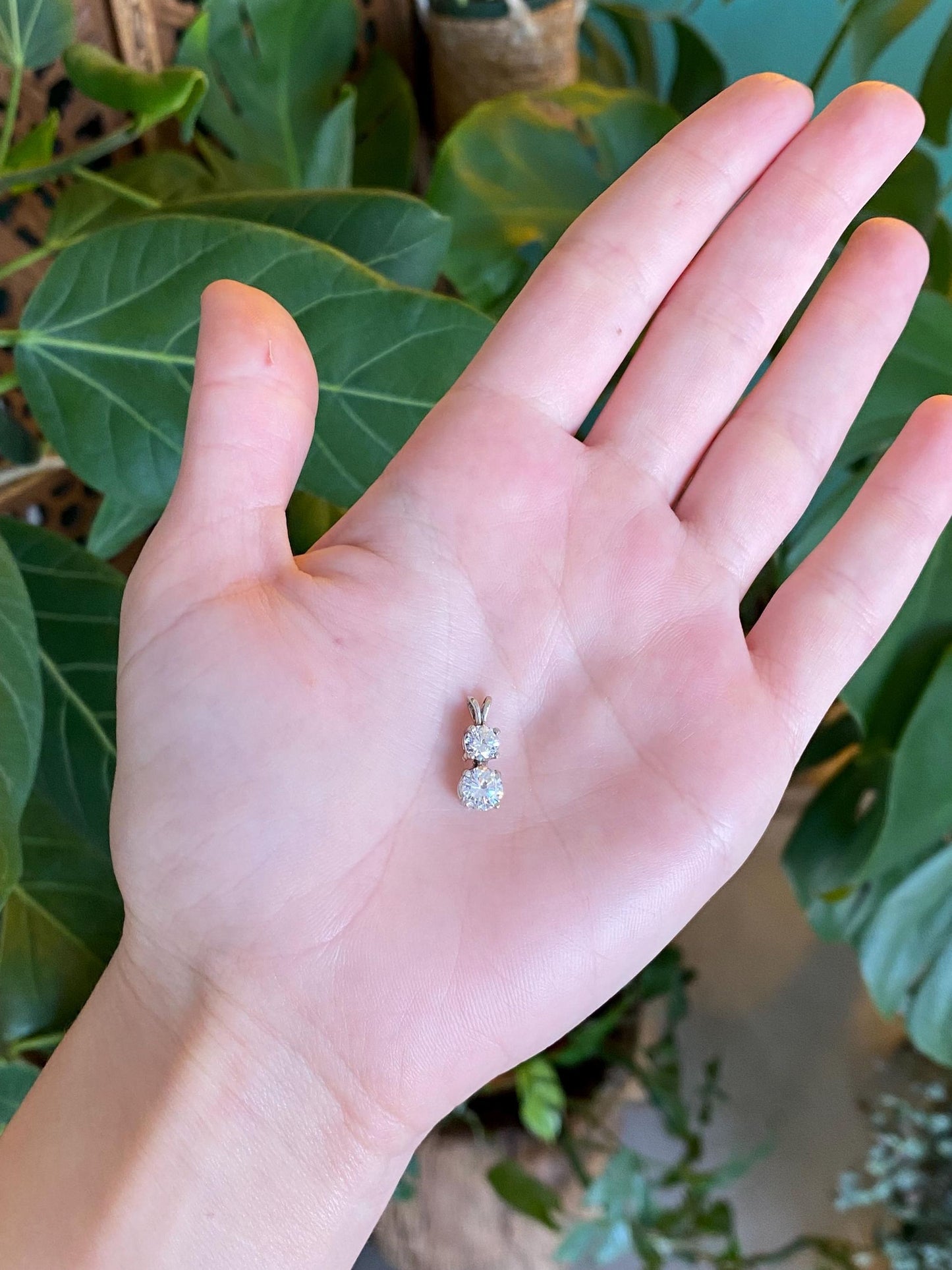 Vintage Solid 14k White Gold Double Clear Quartz Charm