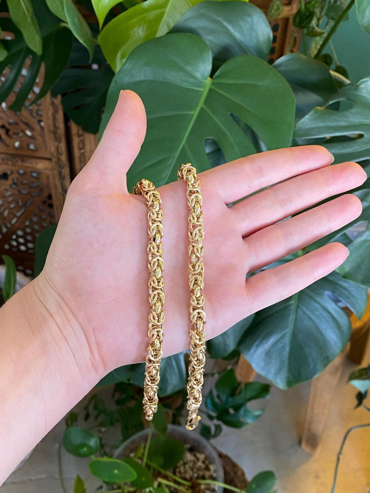 Vintage 14k Yellow Gold Chunky Rounded Byzantine Chain Necklace - 16.75 inches