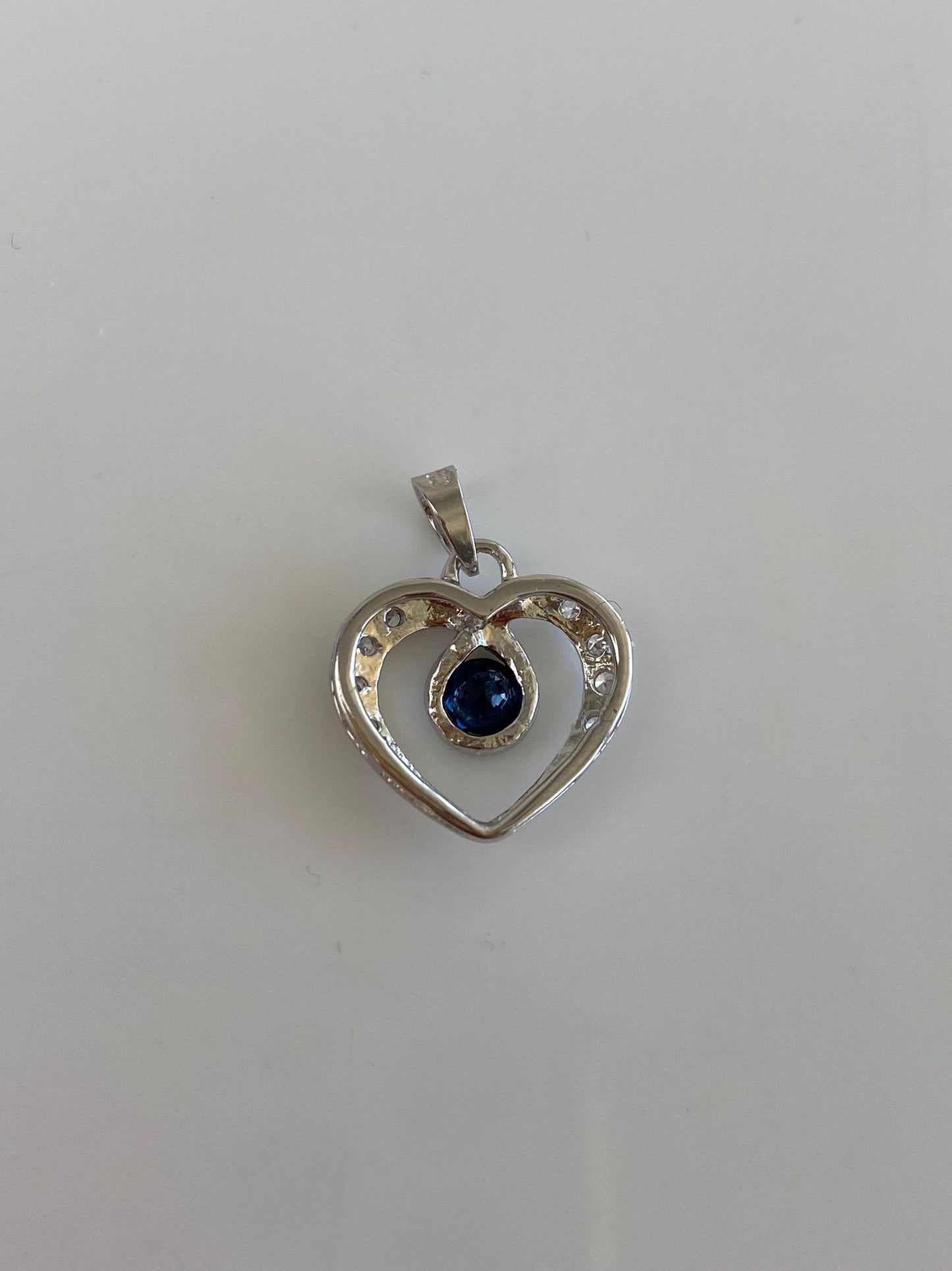 Vintage Solid 14k White Gold Blue & Clear Sapphire Heart Charm