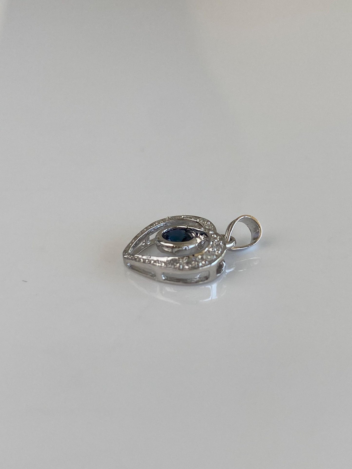 Vintage Solid 14k White Gold Blue & Clear Sapphire Heart Charm