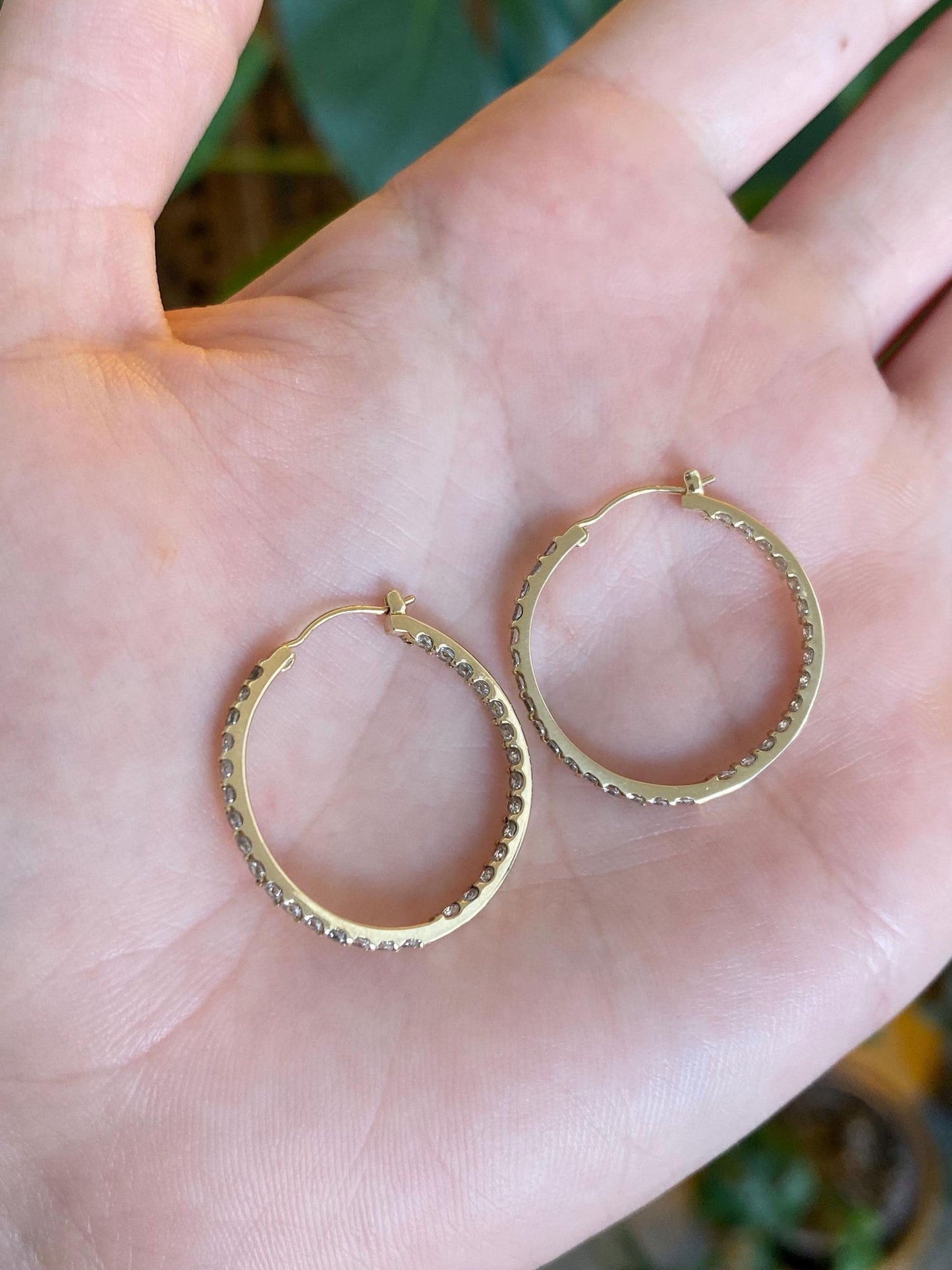 Vintage Solid 10k Yellow Gold Clear Cubic Zirconia Hoop Earrings