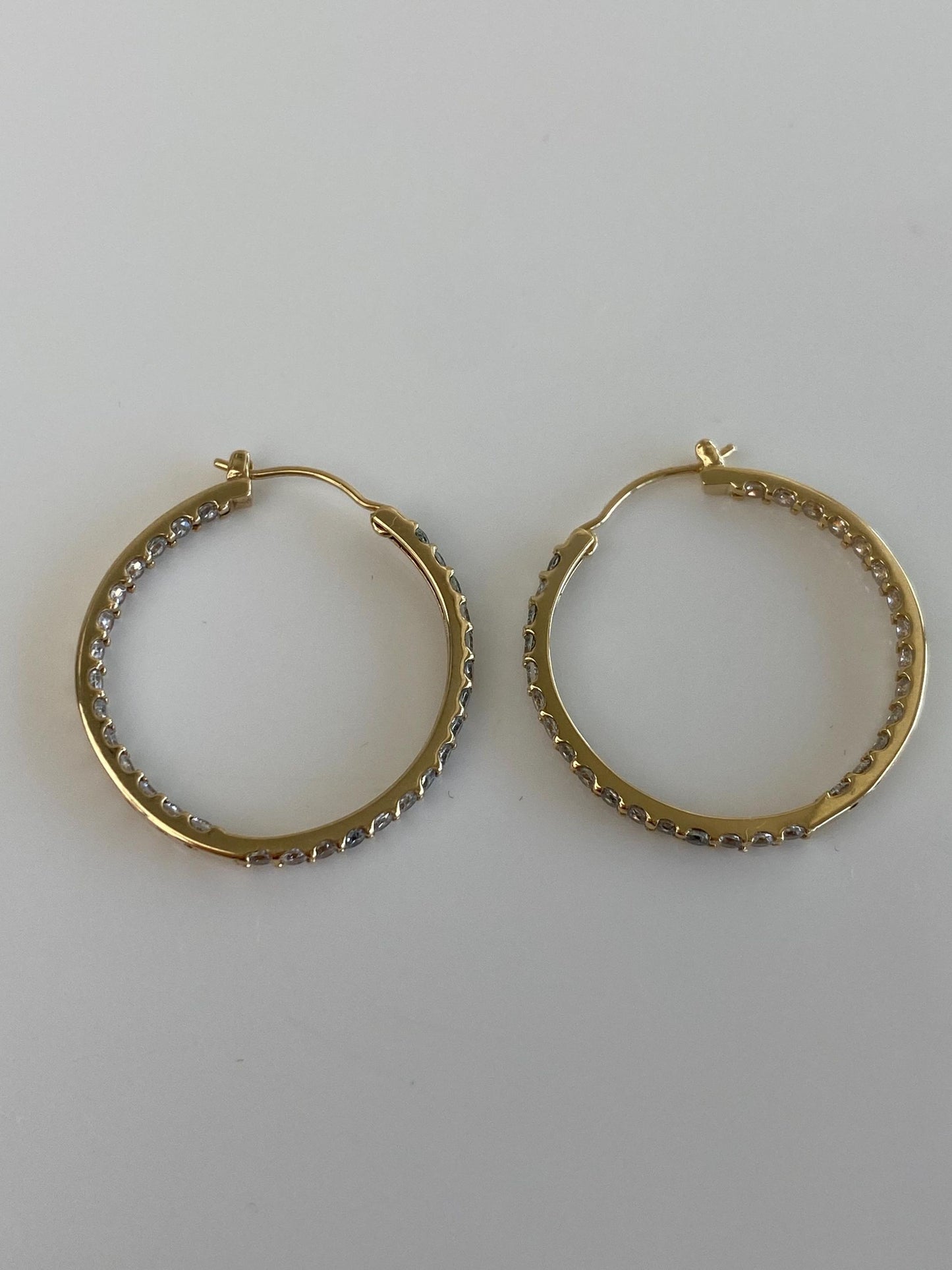 Vintage Solid 10k Yellow Gold Clear Cubic Zirconia Hoop Earrings