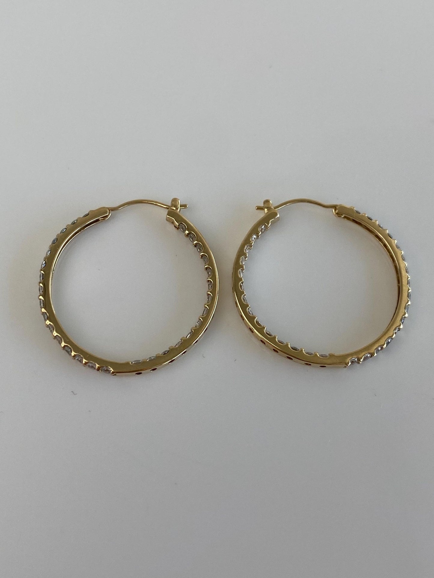 Vintage Solid 10k Yellow Gold Clear Cubic Zirconia Hoop Earrings