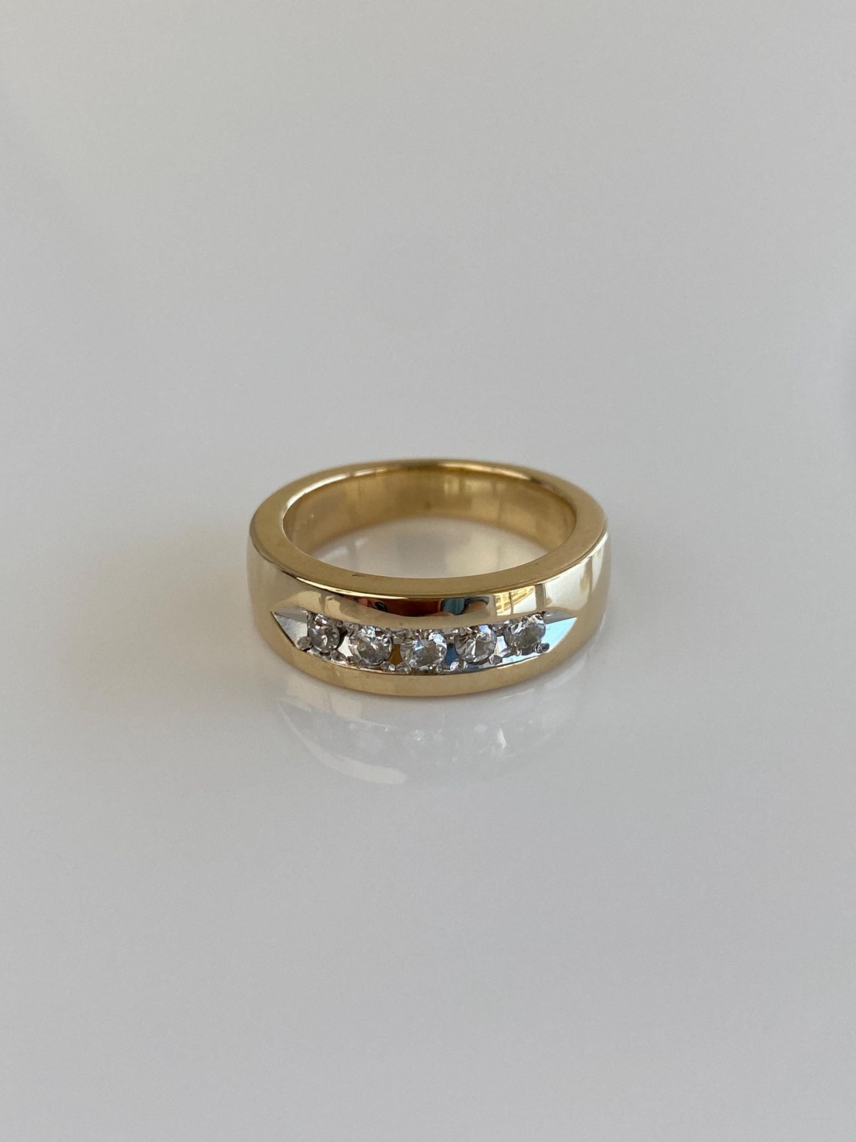 Vintage Solid 14k White & Yellow Gold Diamond Ring Band - Size 5.25