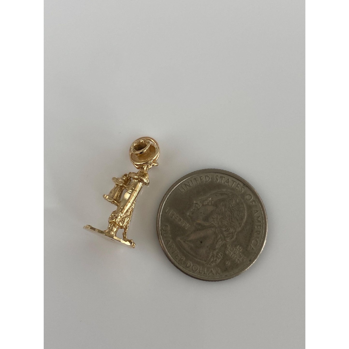Vintage Solid 14k Yellow Gold Old Timey Candlestick Phone Charm