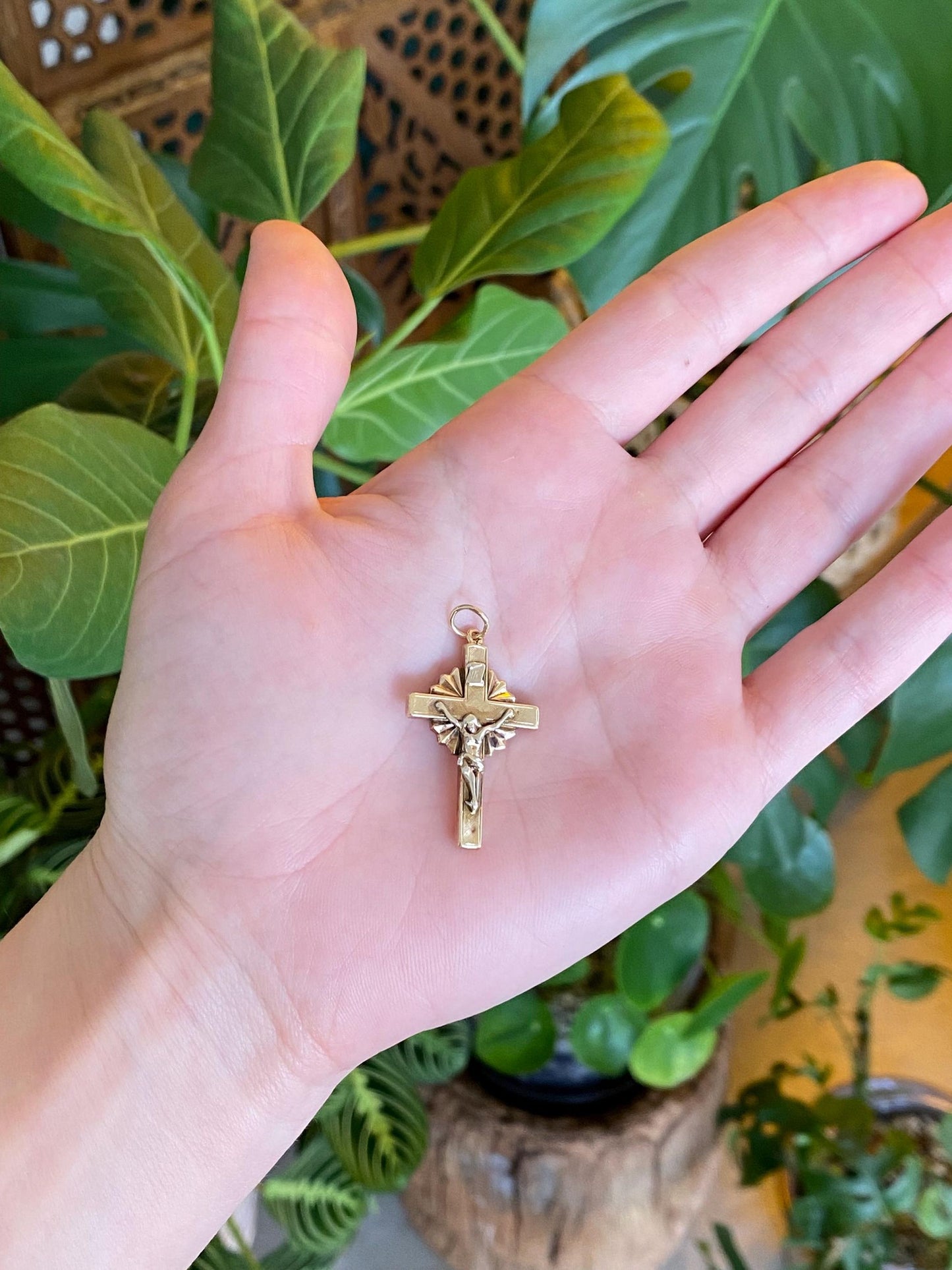 Vintage 10k White & Yellow Gold Crucifix Cross Charm