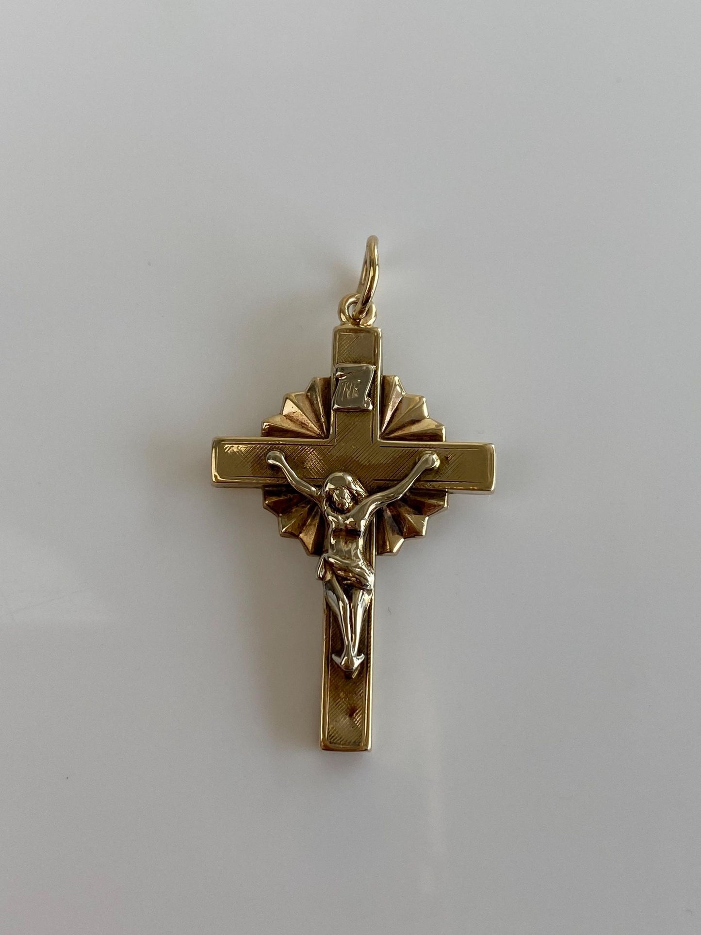 Vintage 10k White & Yellow Gold Crucifix Cross Charm