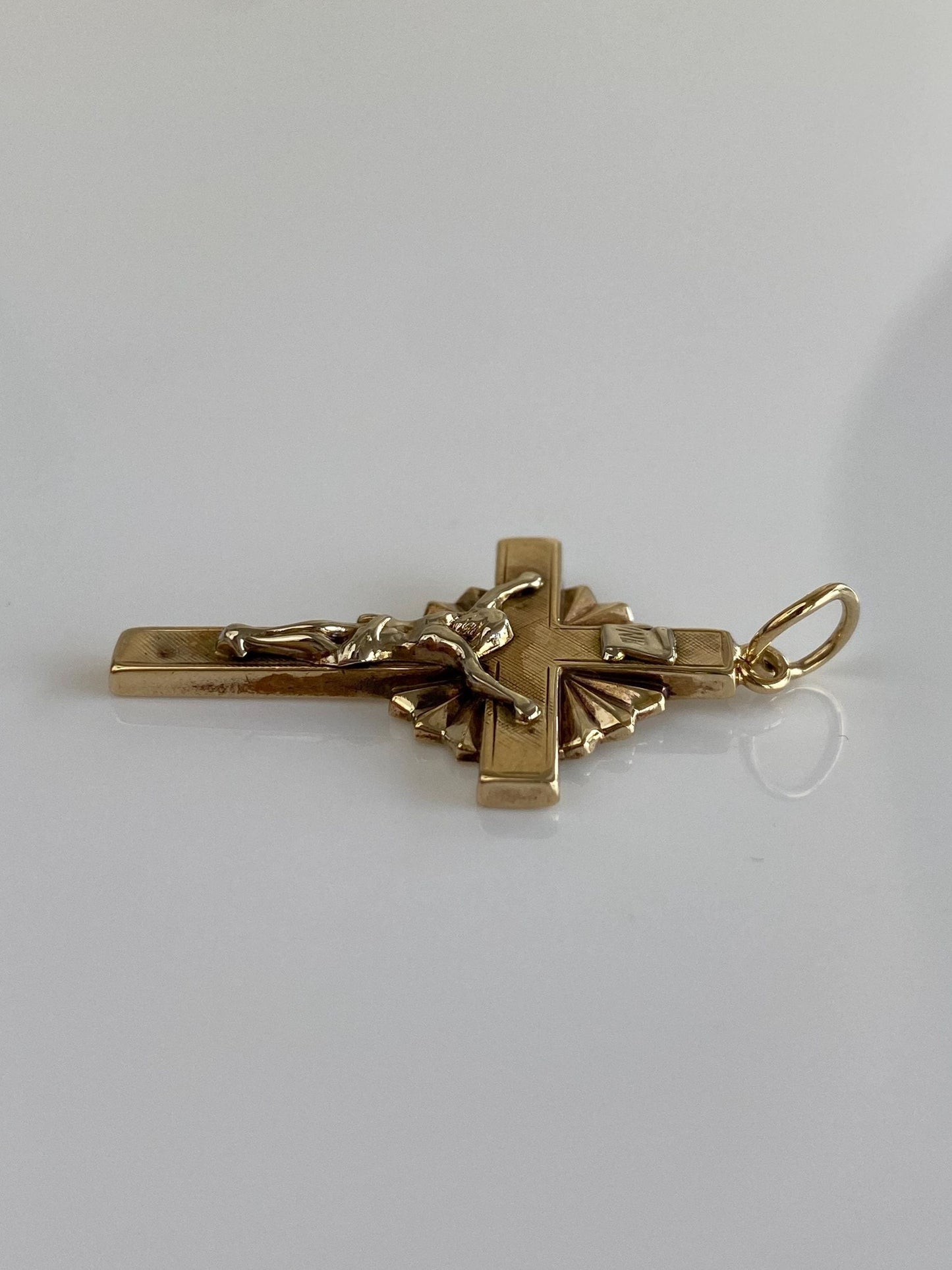 Vintage 10k White & Yellow Gold Crucifix Cross Charm