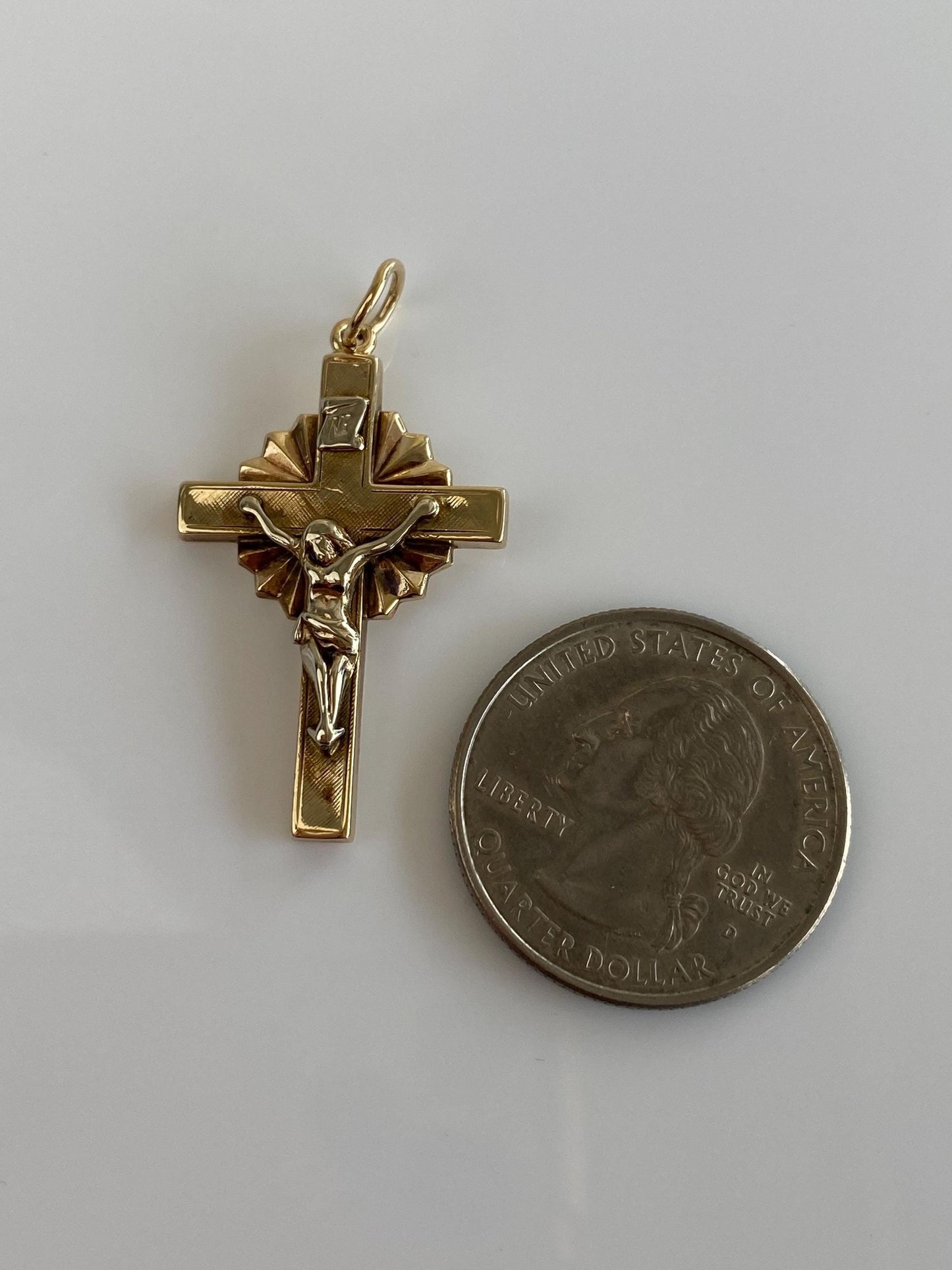 Vintage 10k White & Yellow Gold Crucifix Cross Charm