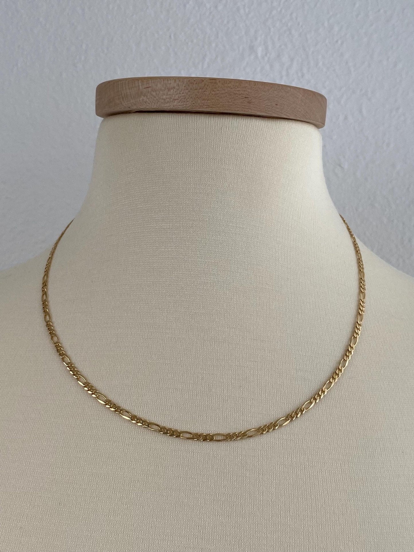 Vintage Solid 14k Yellow Gold Figaro Chain Necklace - 20.25 inches
